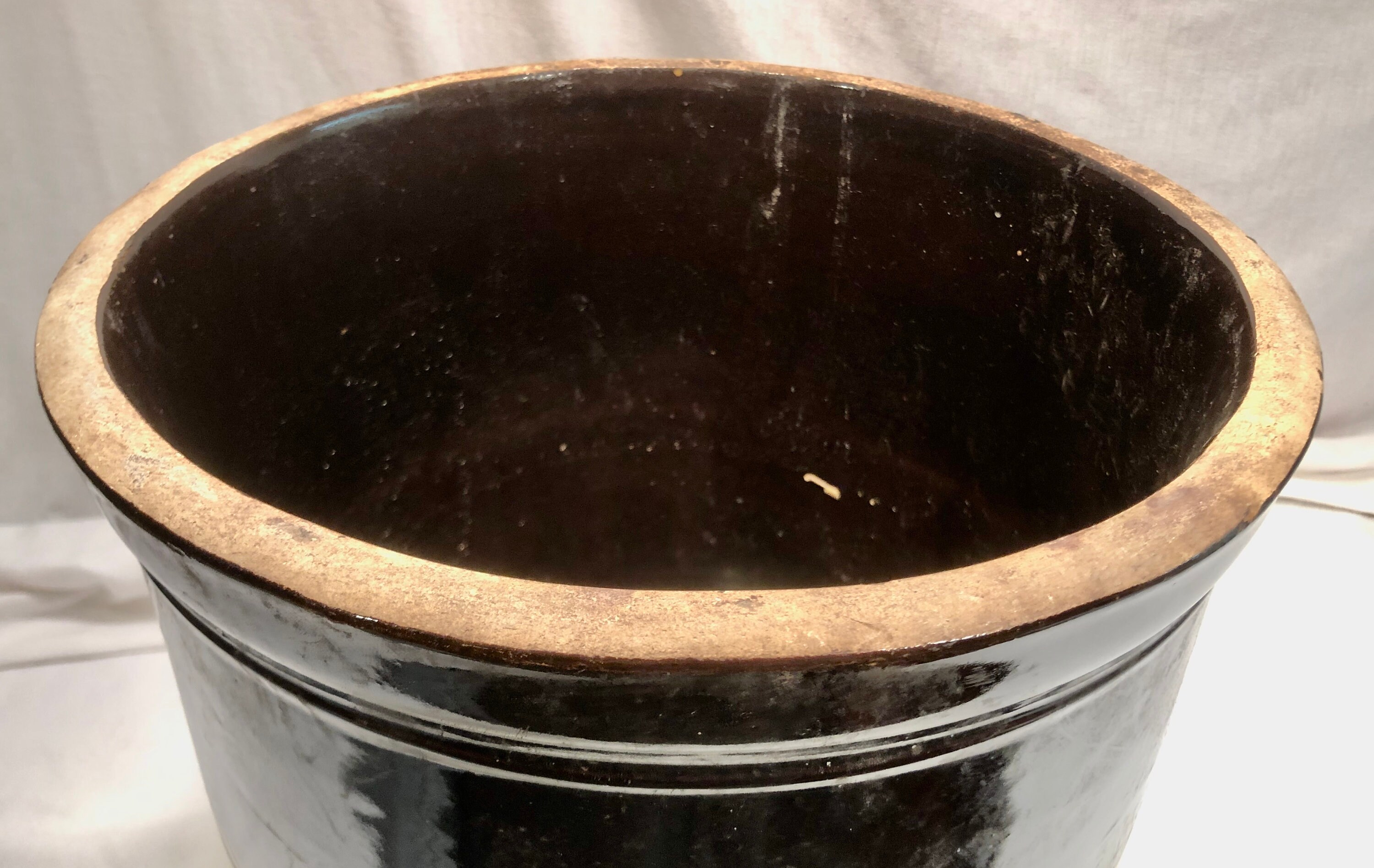 Antique 6 Gallon Ransbottom Bros Blue Crown Sauerkraut Stoneware Crock