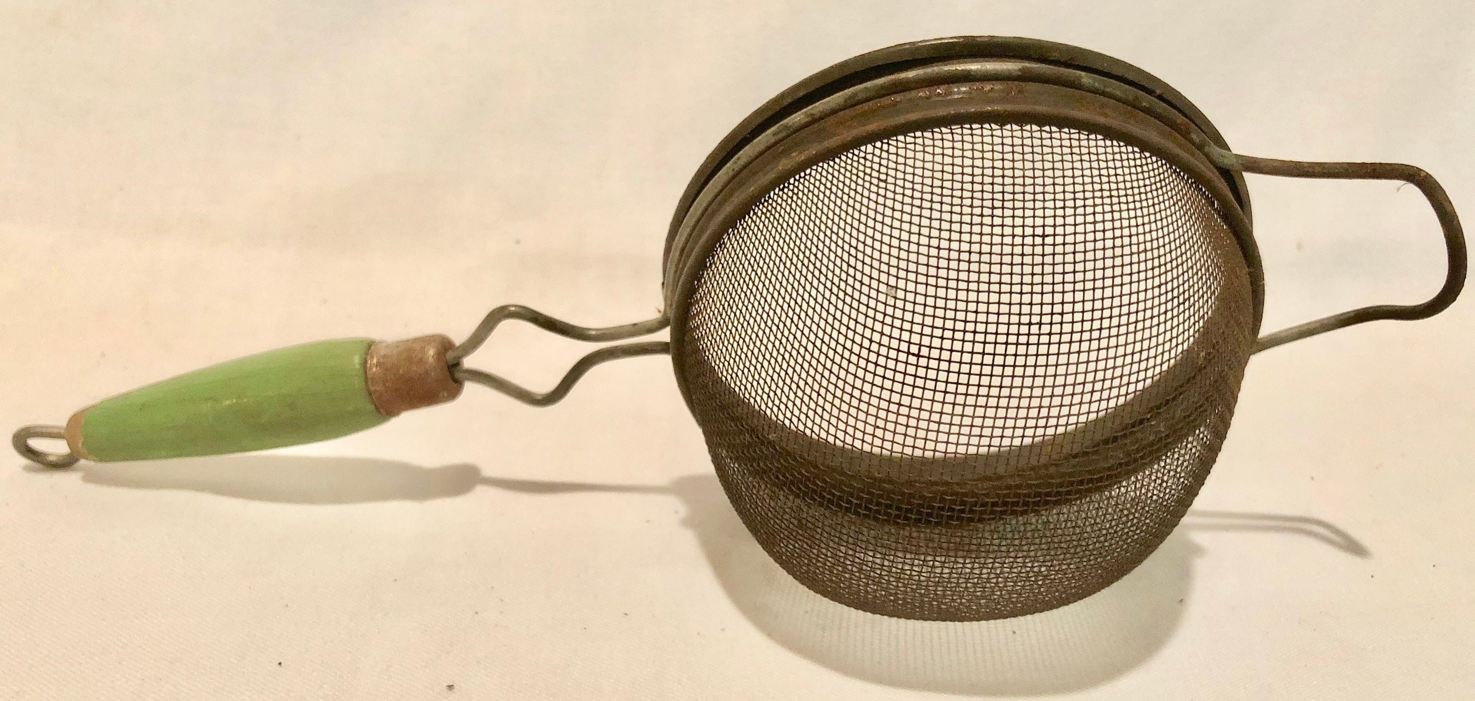 Vintage Midcentury Hand Held Kitchen Strainer with Original Green