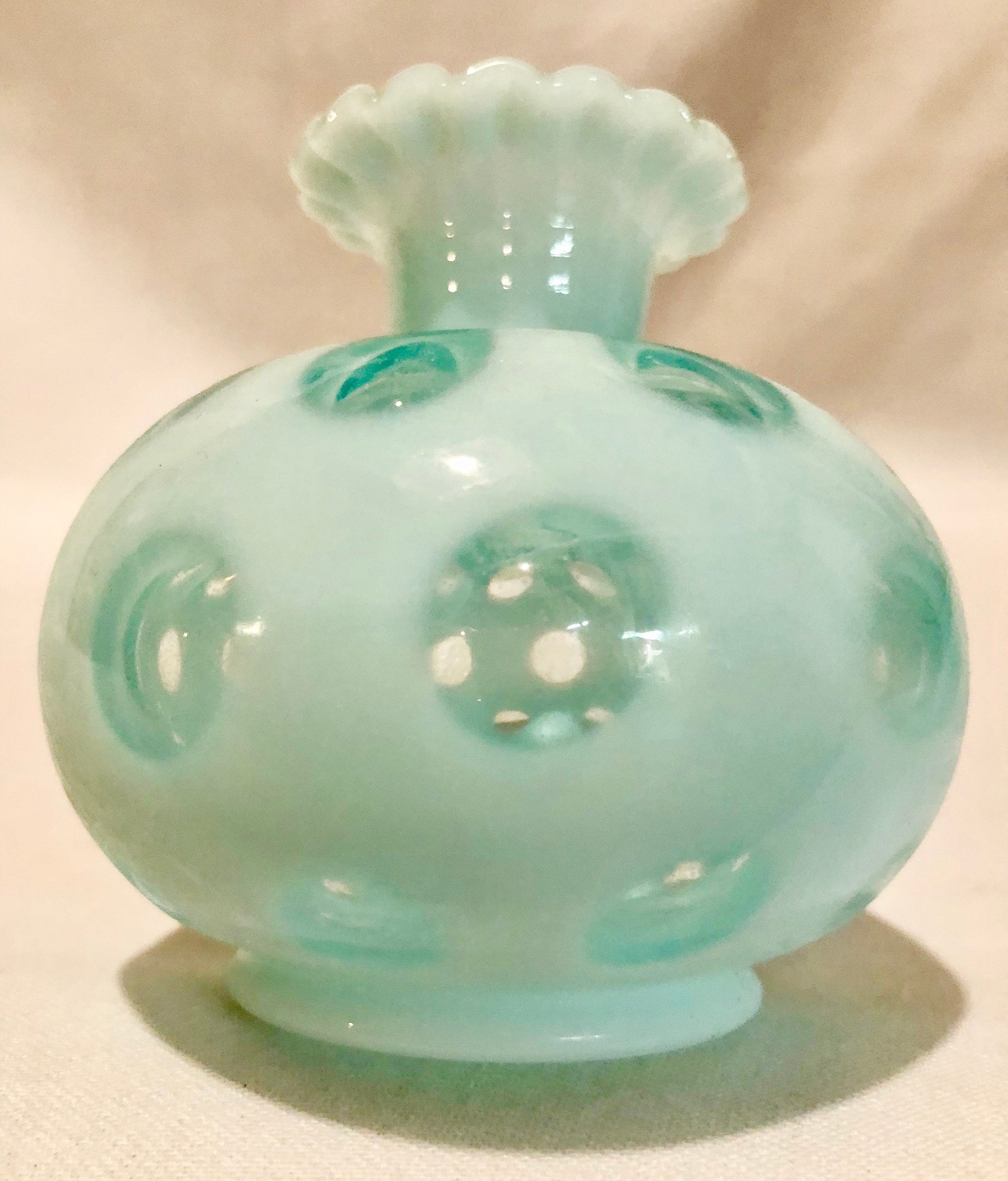 Fenton Opalescent Blue Vintage Coin Dot Glass Vase