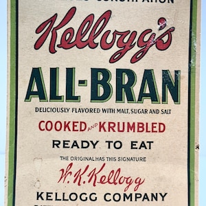 Vintage Kelloggs AllBran Advertising Cereal Box with Waxtite Liner, Kelloggs Co Battle Creek Michigan