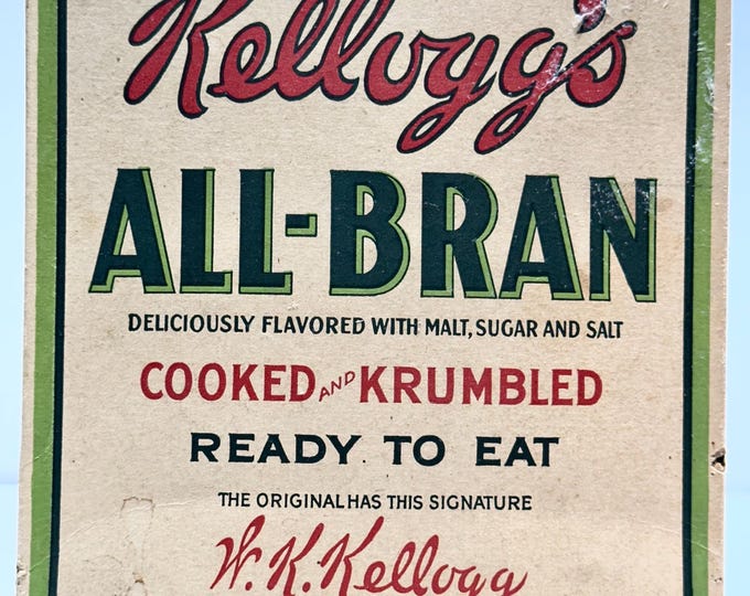 Vintage Kelloggs AllBran Advertising Cereal Box with Waxtite Liner, Kelloggs Co Battle Creek Michigan