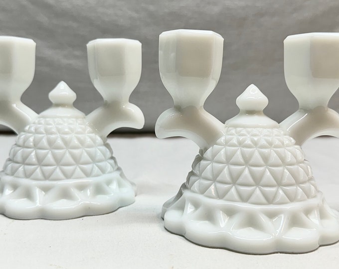 Vintage Imperial Glass White Milk Glass Candlestick Holders-Set of Two