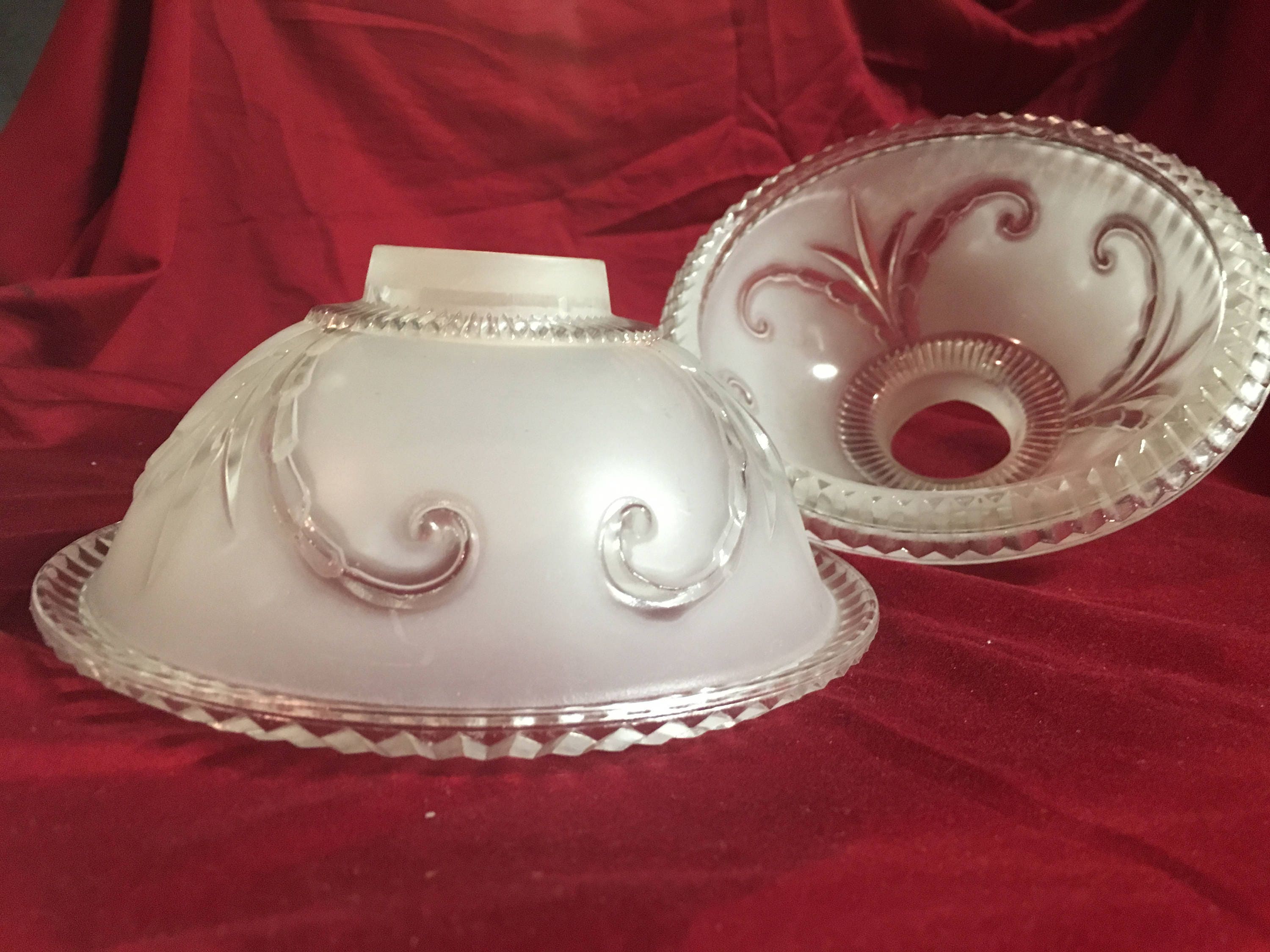 Vintage Etched Frosted Glass Light Fixtures set of Two