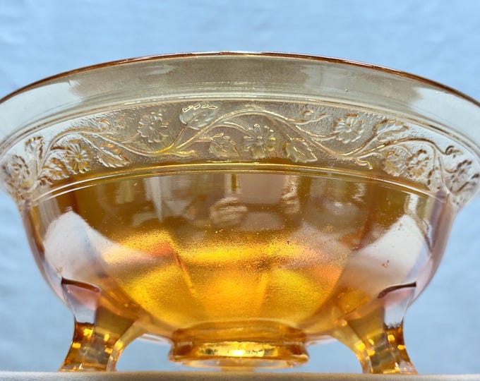 Vintage Fenton Marigold Carnival Glass Three Footed Daisy Rimmed Art Glass Bowl