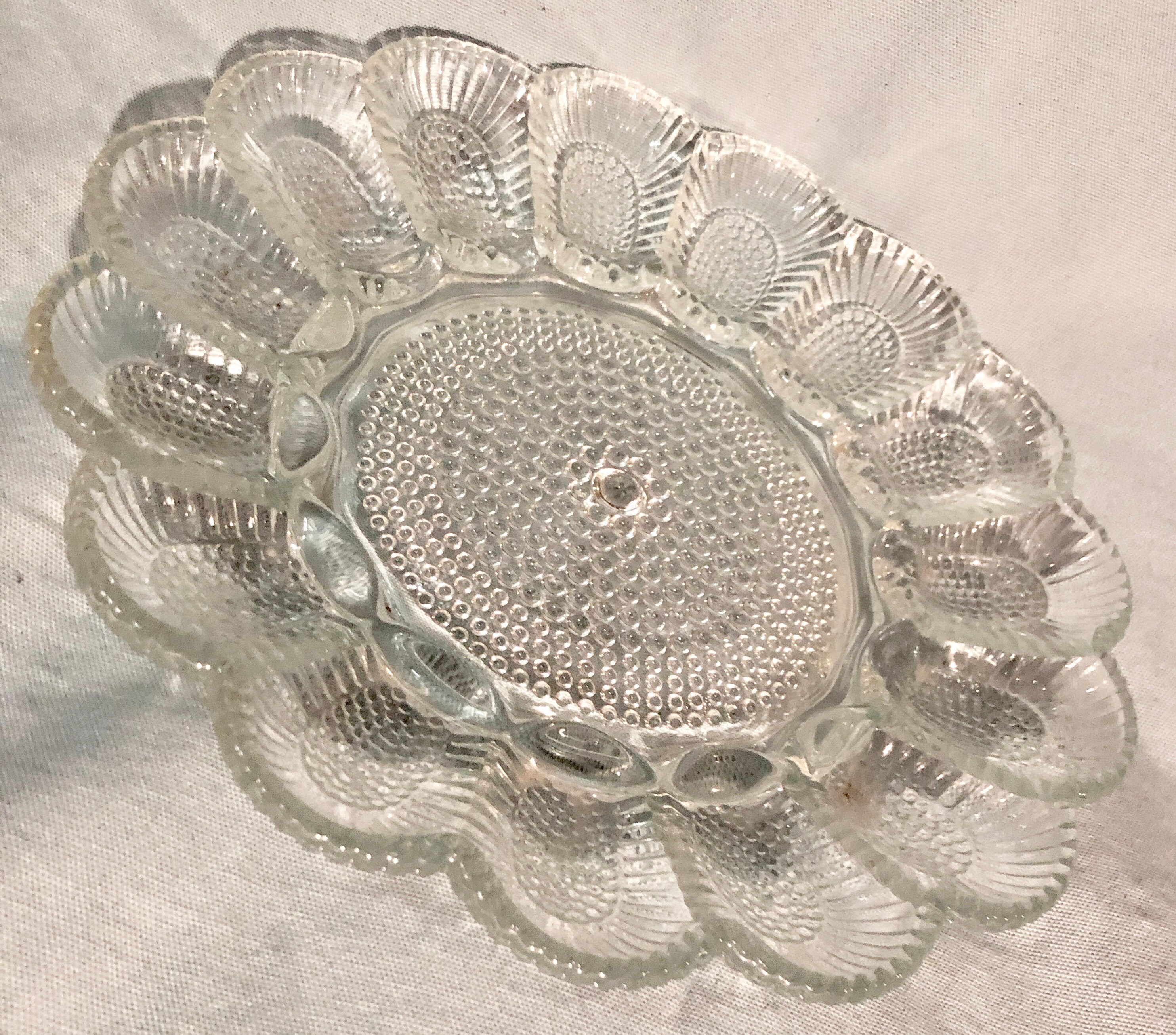 Hobnail Clear Glass Deviled Egg/Oyster Serving Plate