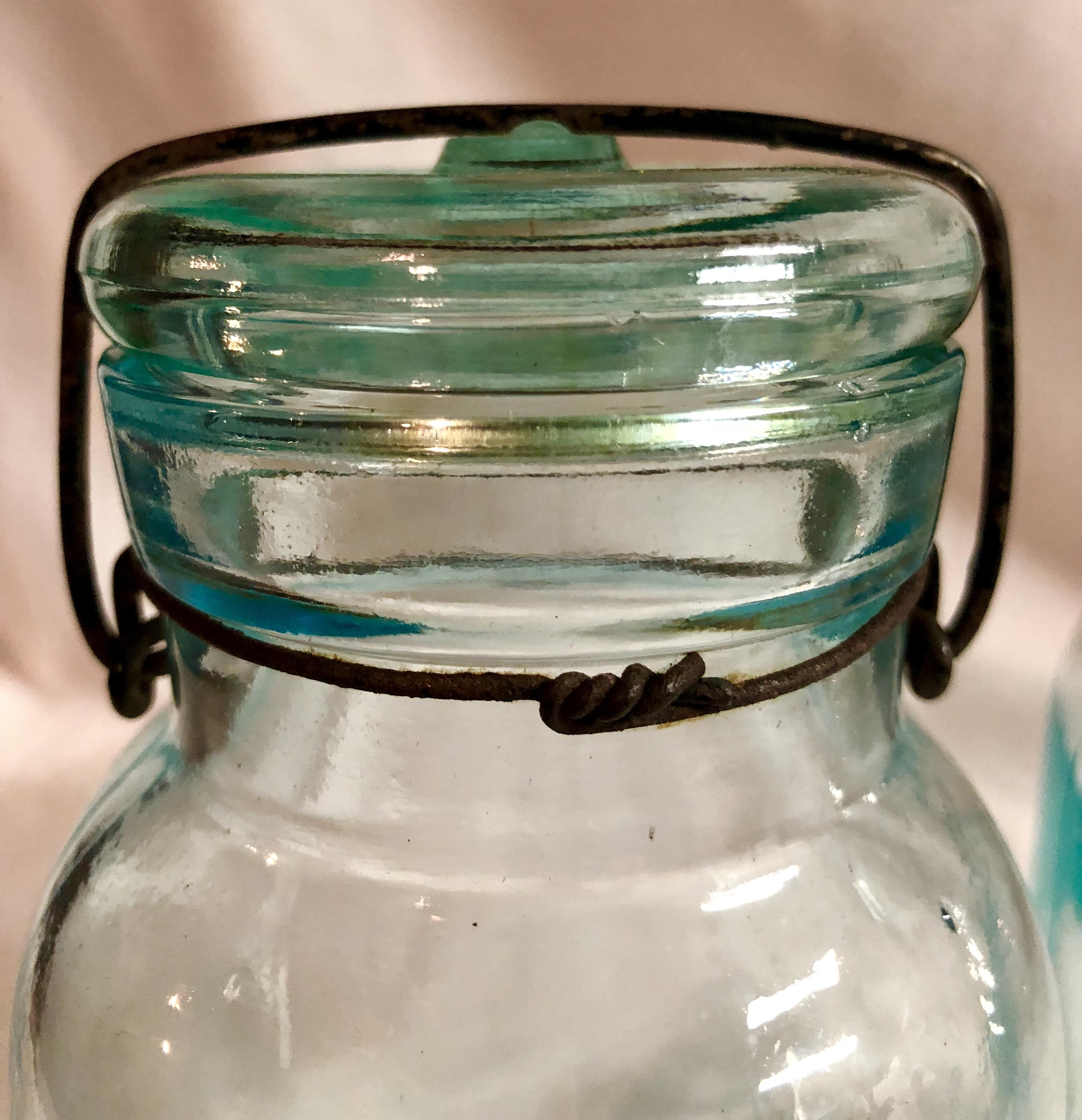 Antique Green Tinted Lightening Fruit/Canning Glass Jars