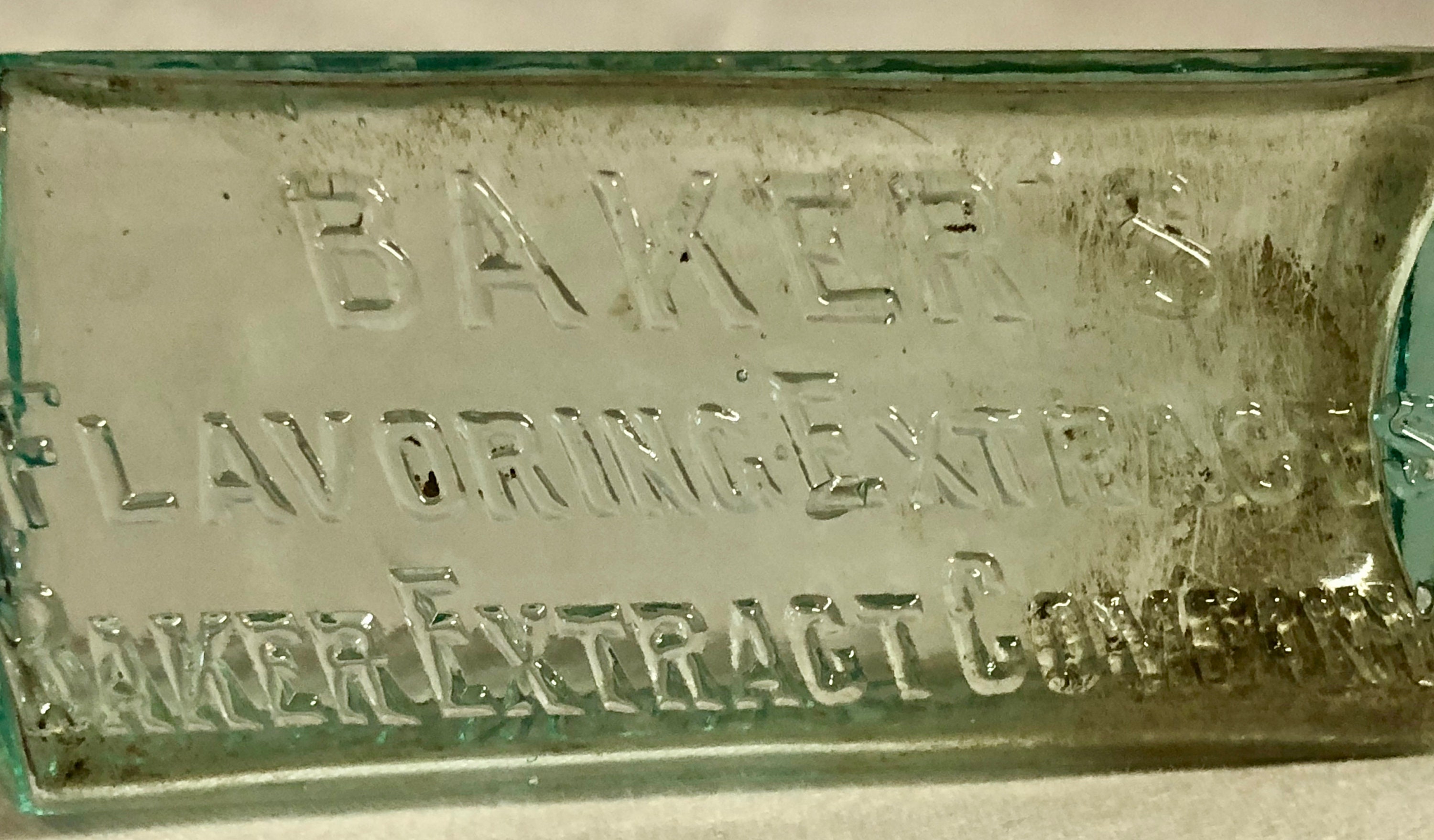 Vintage 1900's Baker's Flavoring Extracts Green Tint Glass Bottle