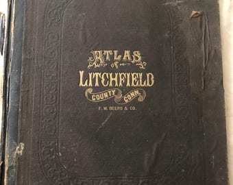 Antiker 1874 Litchfield Conneticut County Atlas / Maps, F W Beers & Co