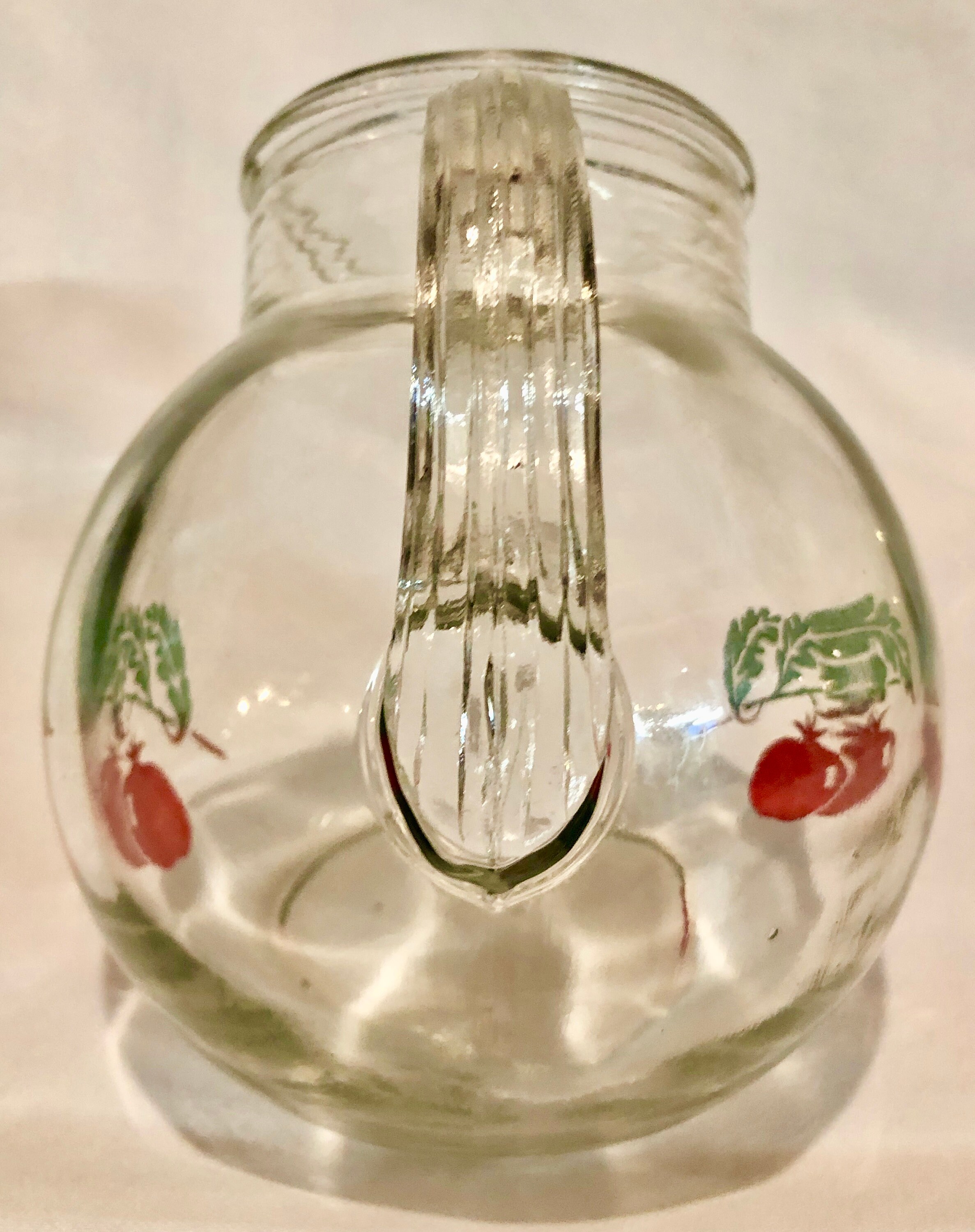 Vintage Midcentury Glass Orange /Tomato Juice Pitcher with Ice Lip