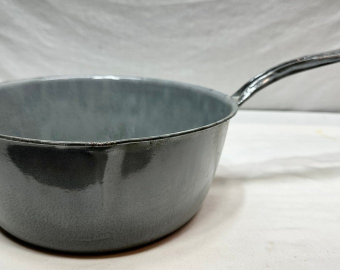 Vintage Grey Speckled Enamelware Metal Pot with Pour Lip