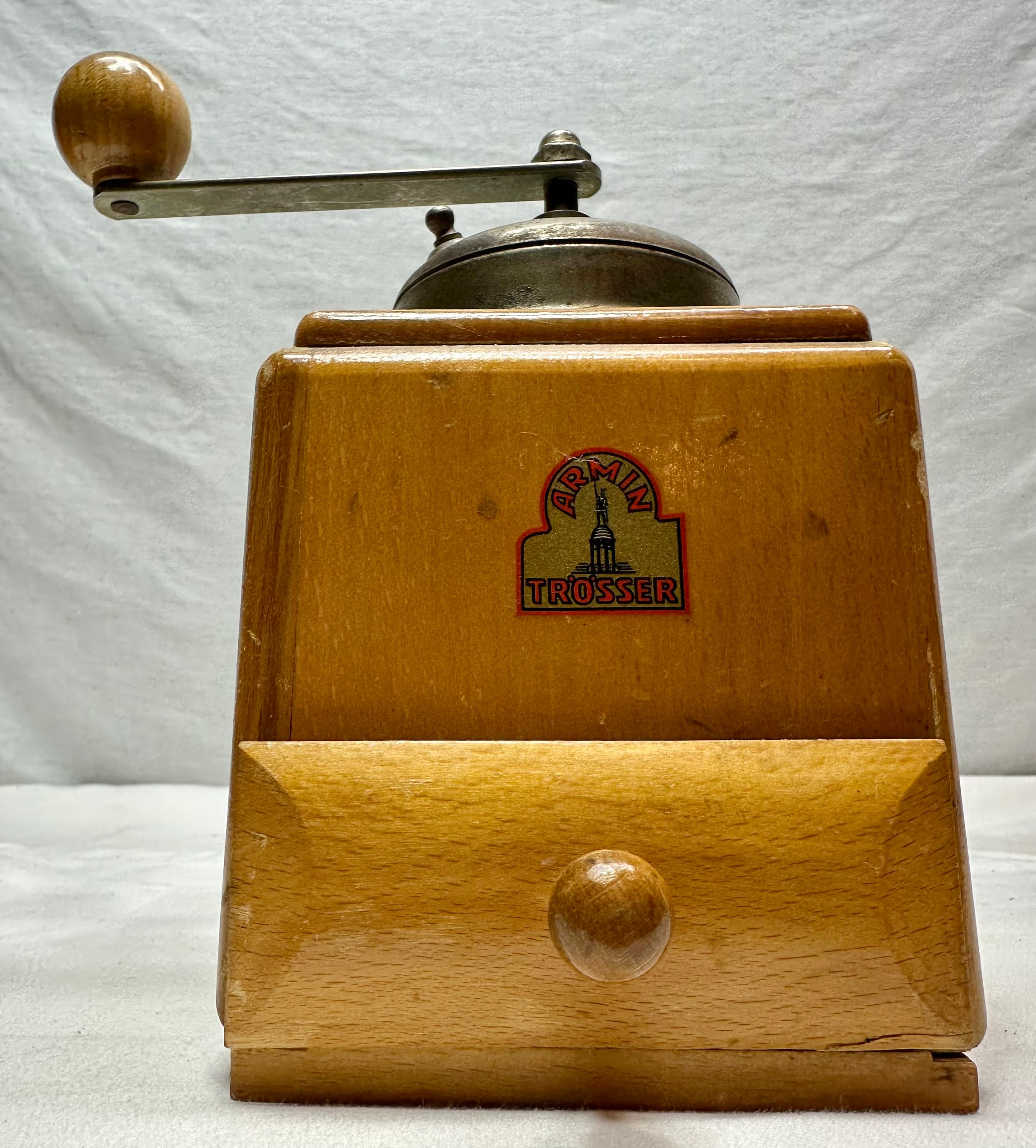 Vintage wood coffee grinder top