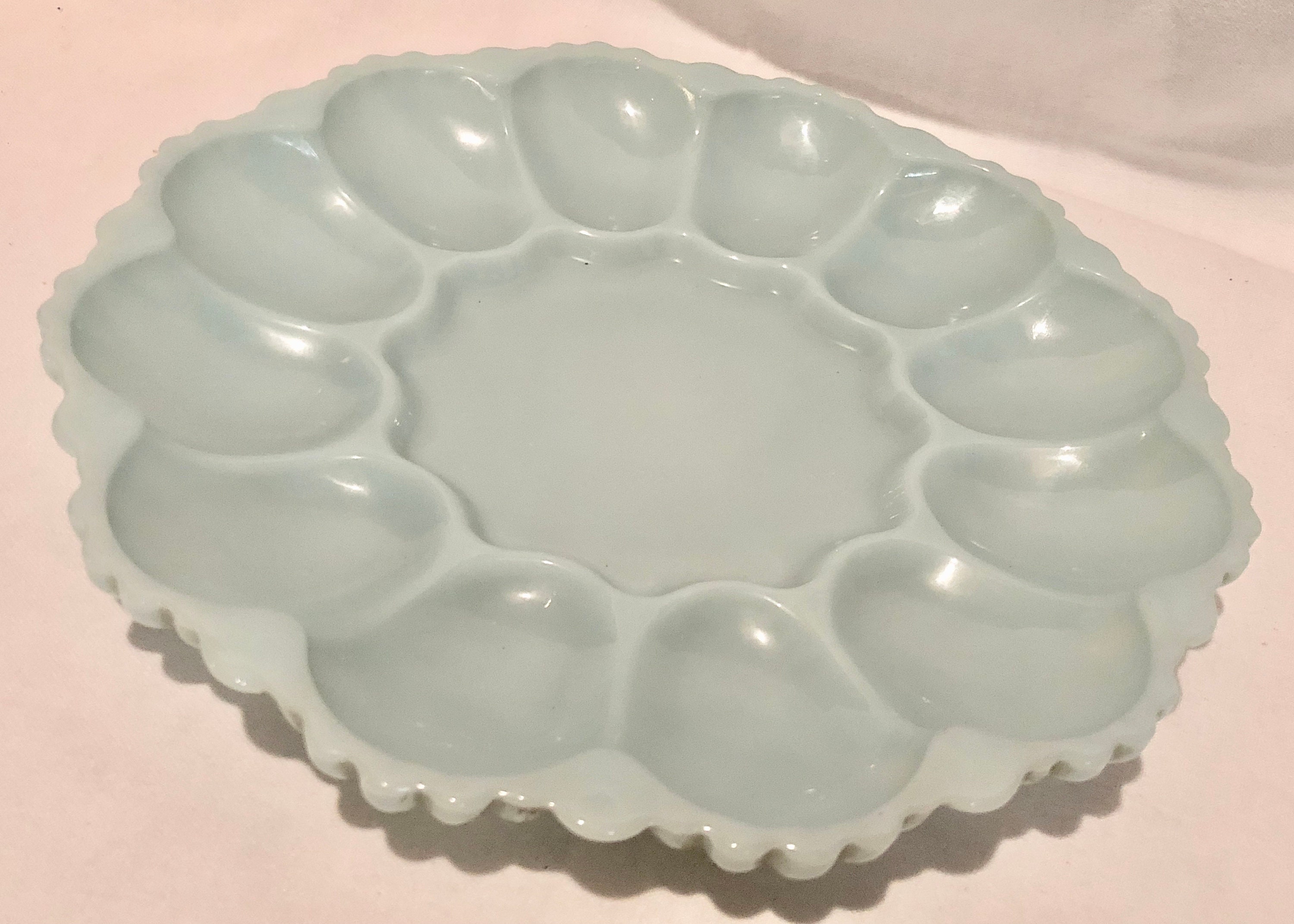 Vintage Delphite/ Robins Egg Blue Milk Glass Deviled Egg/Oyster Serving