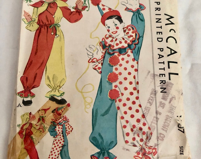 Vintage McCalls 1949 Sewing Pattern No 1507, Boys or Girls Clown/Jester Costume, Size Medium 6-8