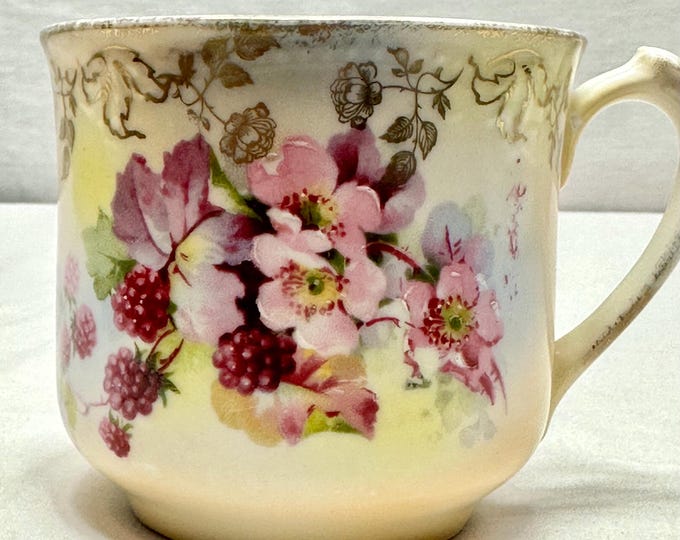 Antique Porcelain Mustache Tea/Coffee Mug/Cup with Floral Design