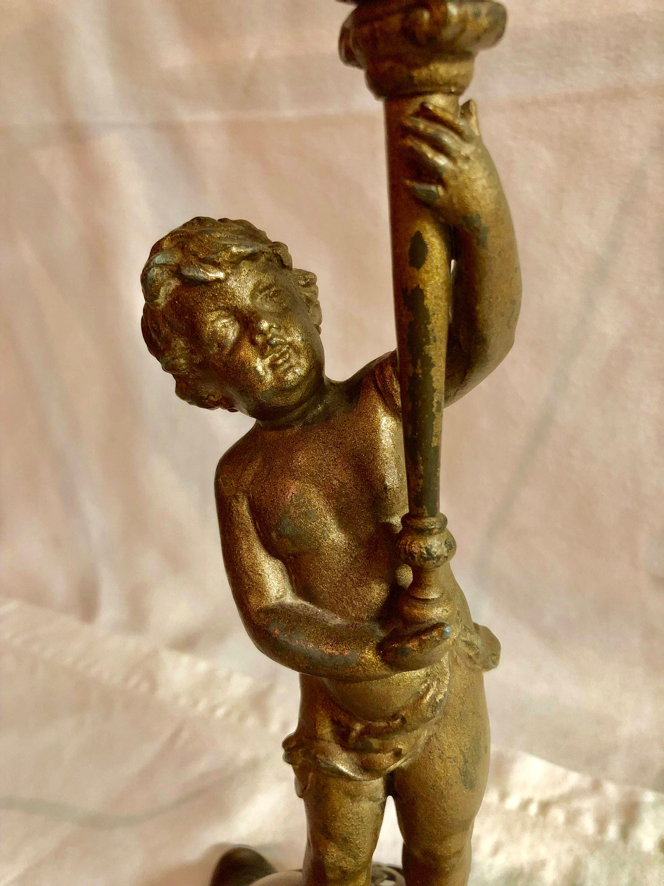 Antique Brass Cherub Table Lamp
