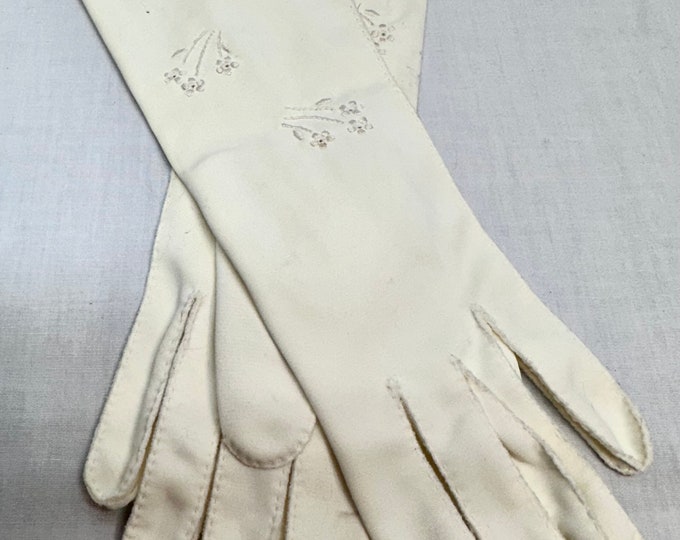 Vintage Ivory Colored Ladies Nylon Long Gloves,Size 7, Shalimar,Phillipenes