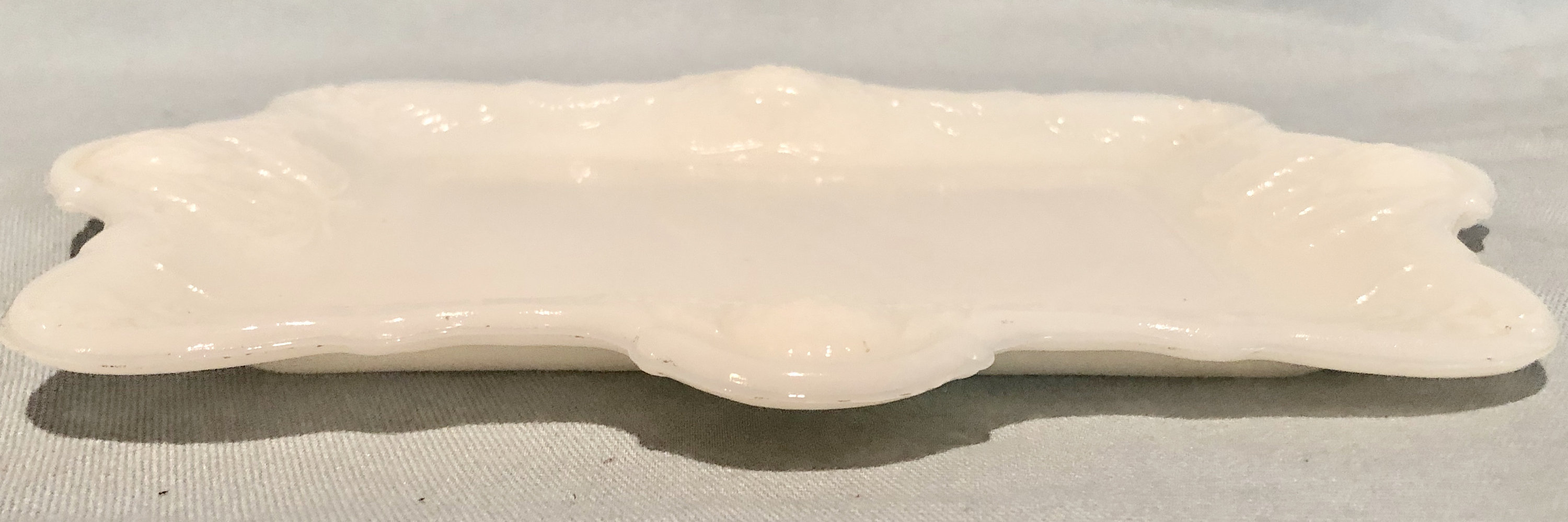 White Milk Glass Vintage Serving Tray/Vanity Tray with Fruit Pattern Marked 'M'