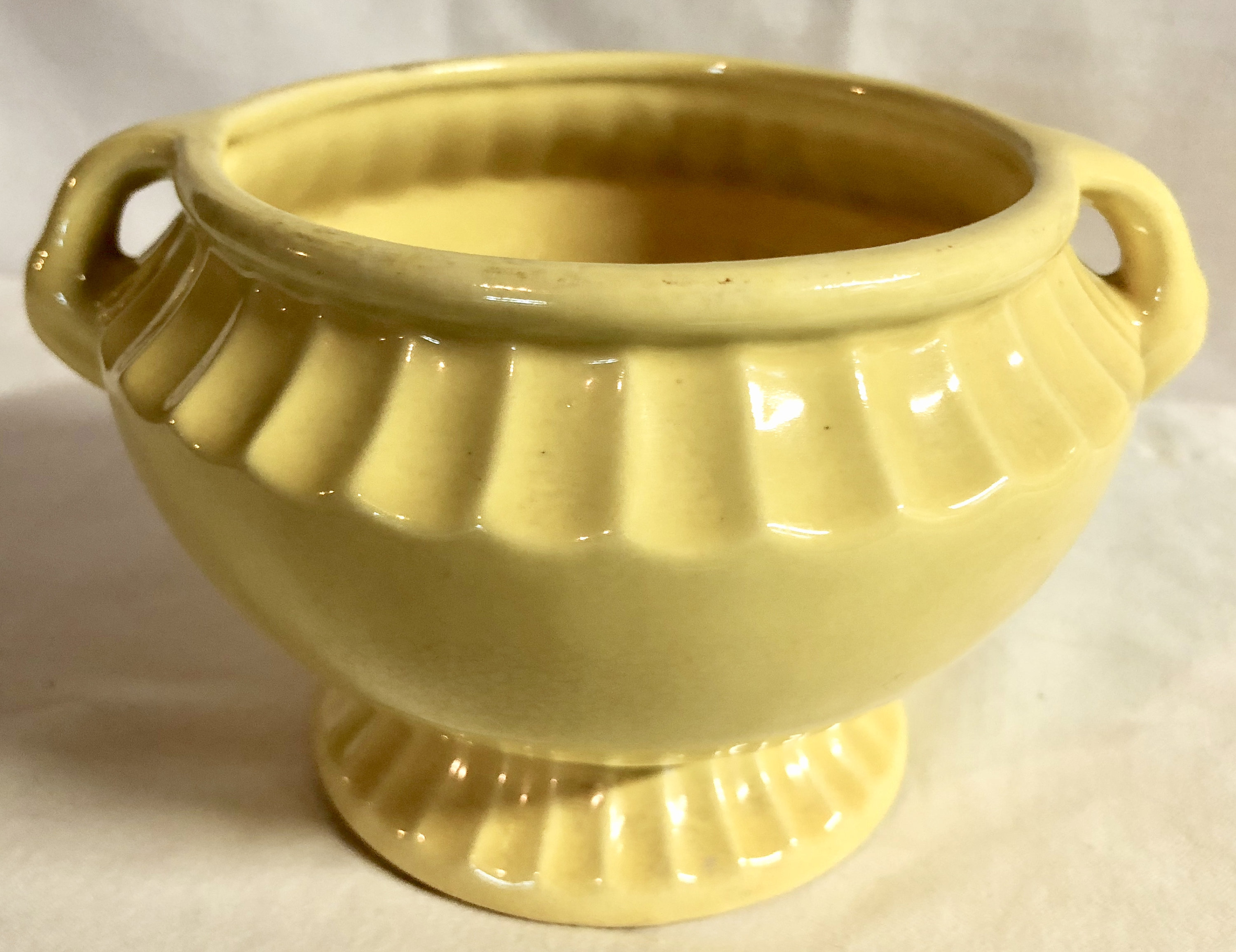 Vintage Glossy Yellow Double Swan Handle American Art Pottery Vase by