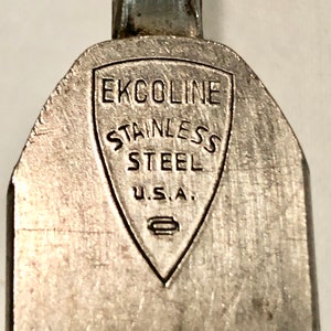 Vintage Ekcoline Stainless Steel Serving Fork with Red and White Bakelight Handle