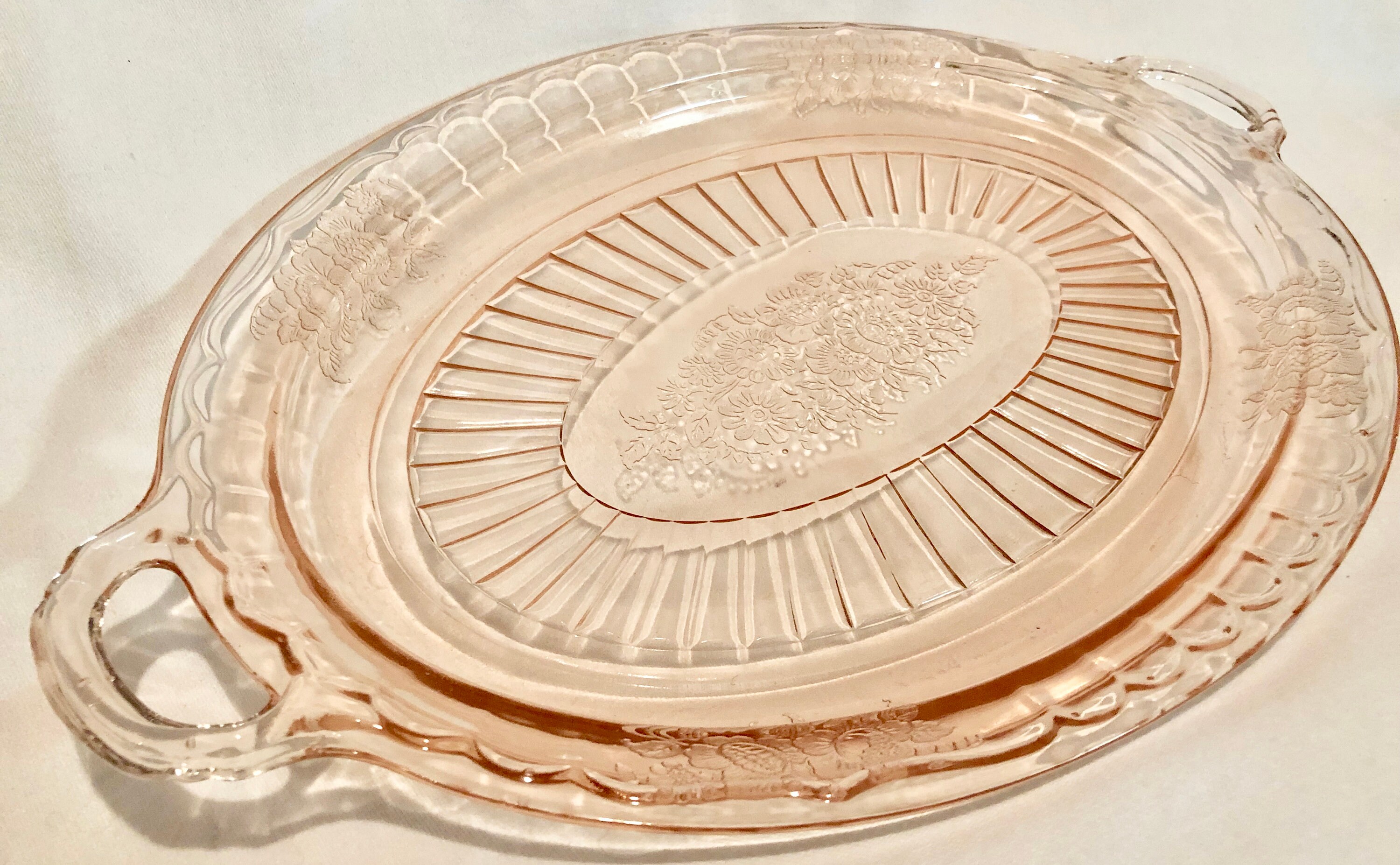 Vintage Blush Pink 'Mayfair' or 'Open Rose' Depression Glass Oval