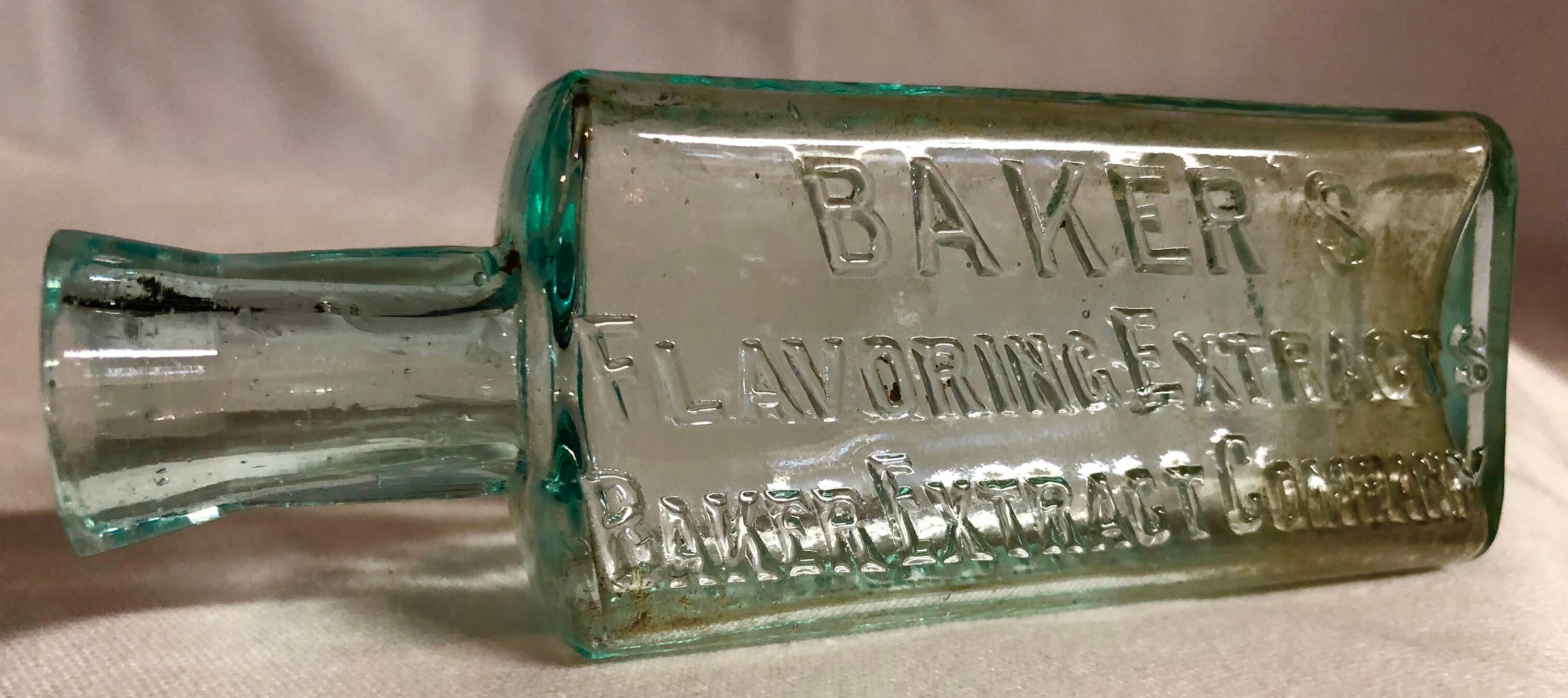 Vintage 1900's Baker's Flavoring Extracts Green Tint Glass Bottle