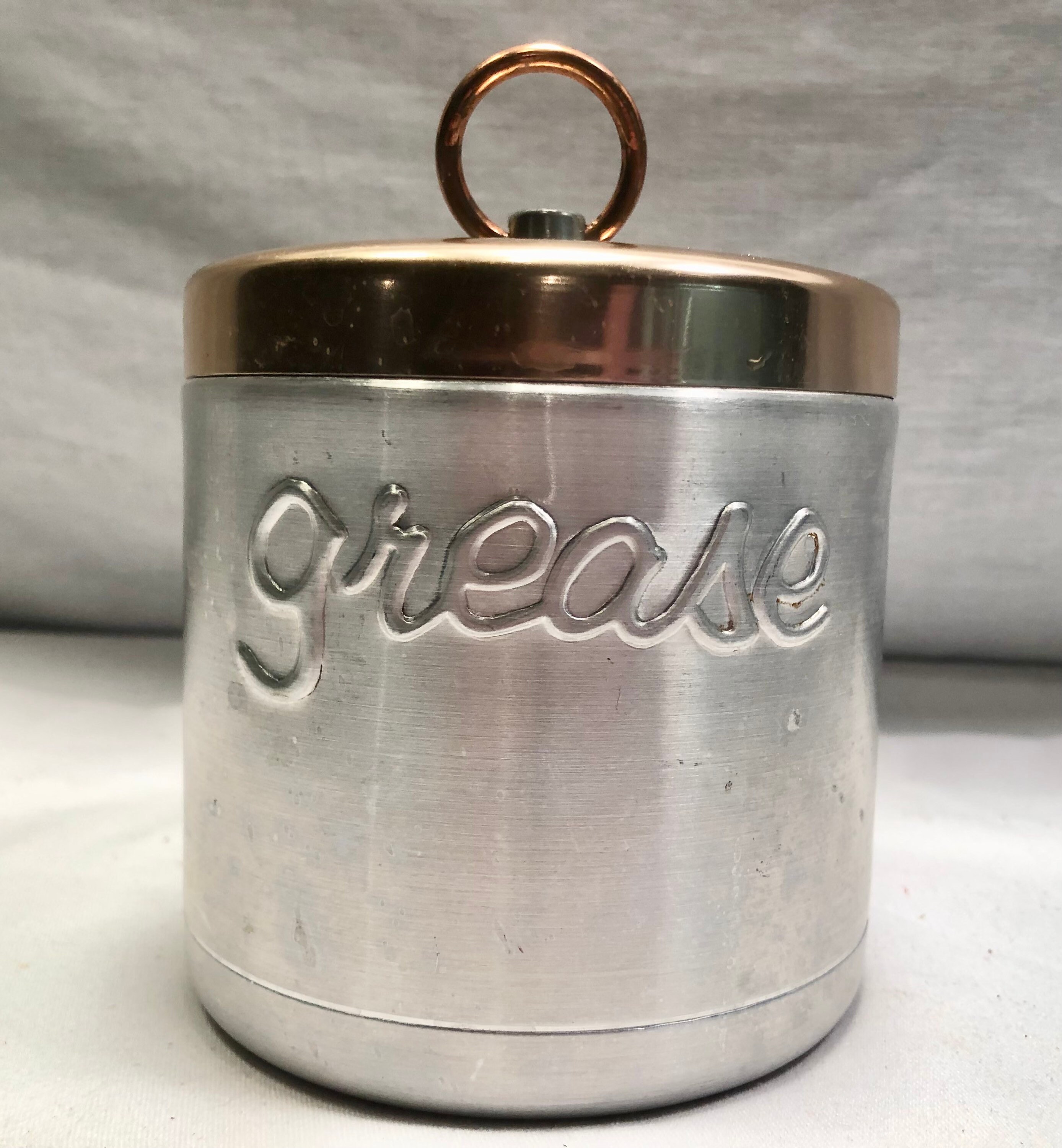 Vintage Aluminum/Copper Grease Storage Container/Canister with Strainer