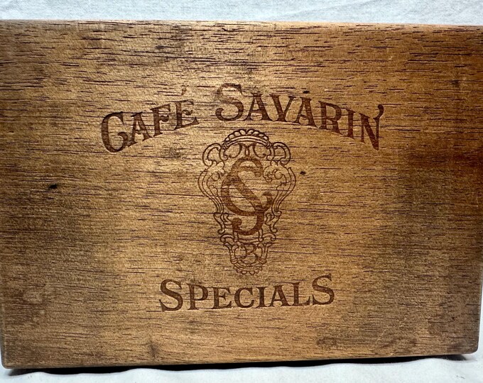 Vintage Cafe Savarin Specials Wooden Cigar Box, Factory No 112, 1st District, State of New Jersey