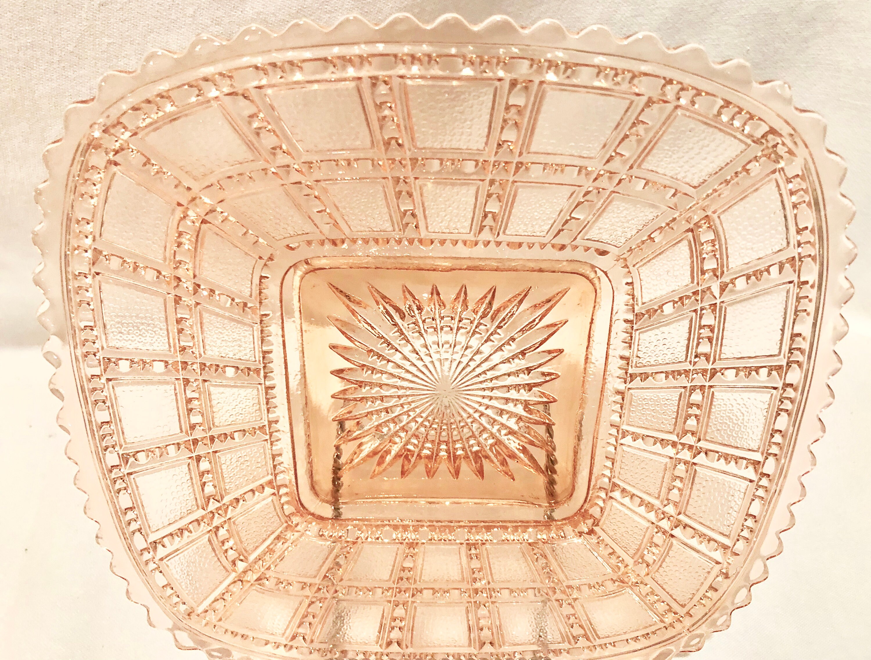 Antique Blush Pink Depression Glass Square Salad/Dessert Plates Set of Two