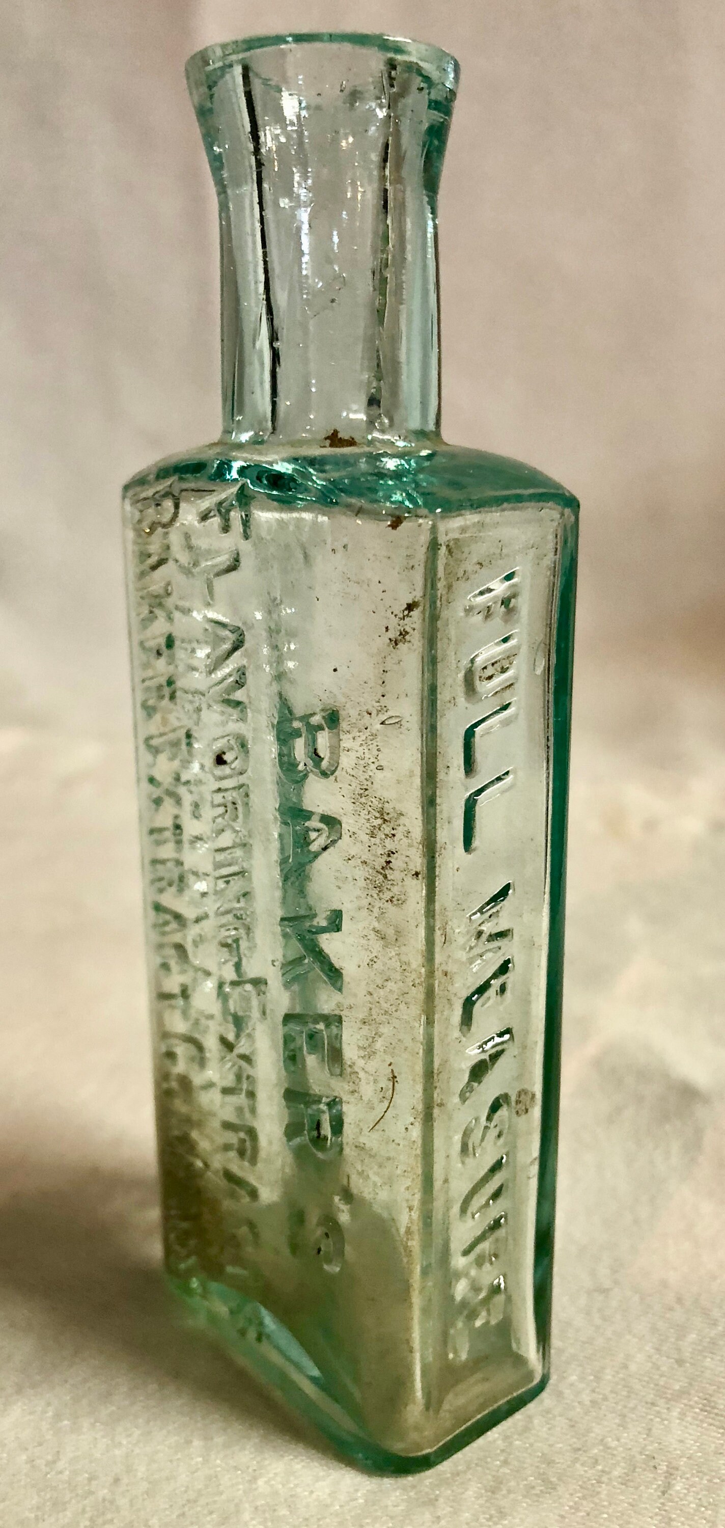 Vintage 1900's Baker's Flavoring Extracts Green Tint Glass Bottle