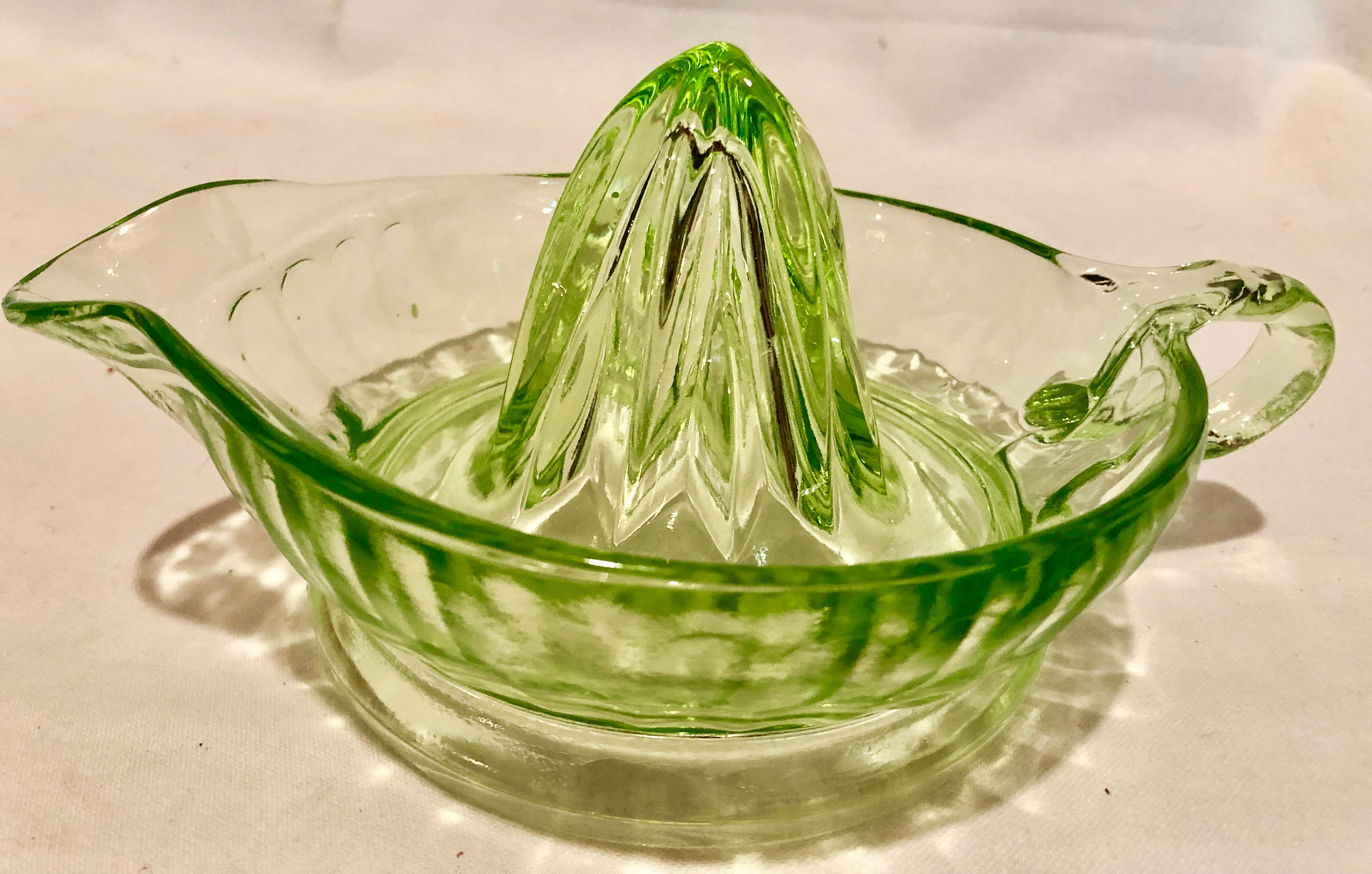 Vintage Green Depression Glass Citrus Juicer