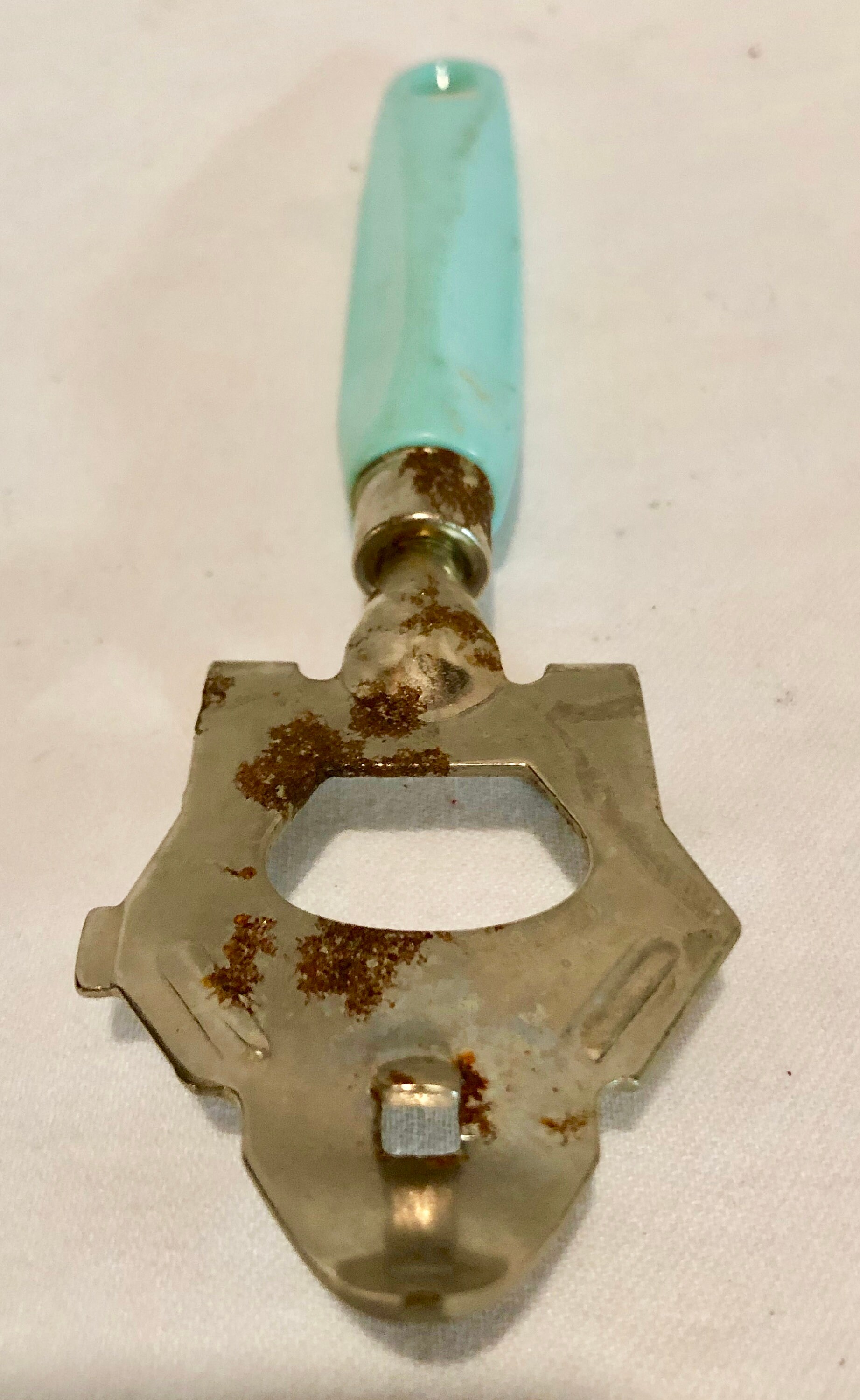 Vintage Metal Can/Bottle Opener with Teal Blue Plastic Handle