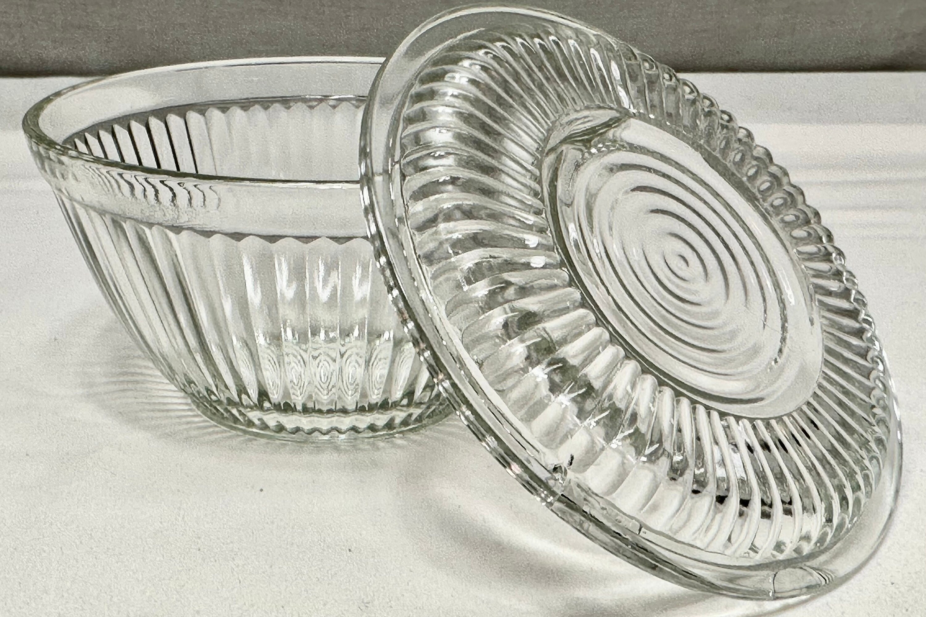 Vintage Round Clear Ribbed Glass Refrigerator Storage Container
