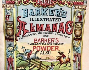Vintage Barkers Illustrated Paper Advertising Almanac, 1908