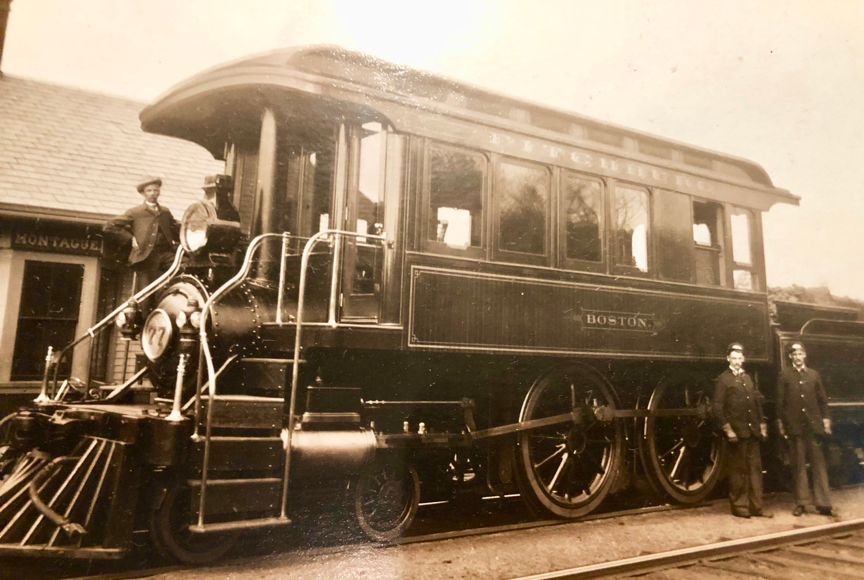 Railroad/Train Photo, Steam Engine 77, Fitchburg,Boston Circa 1800's, Sepia