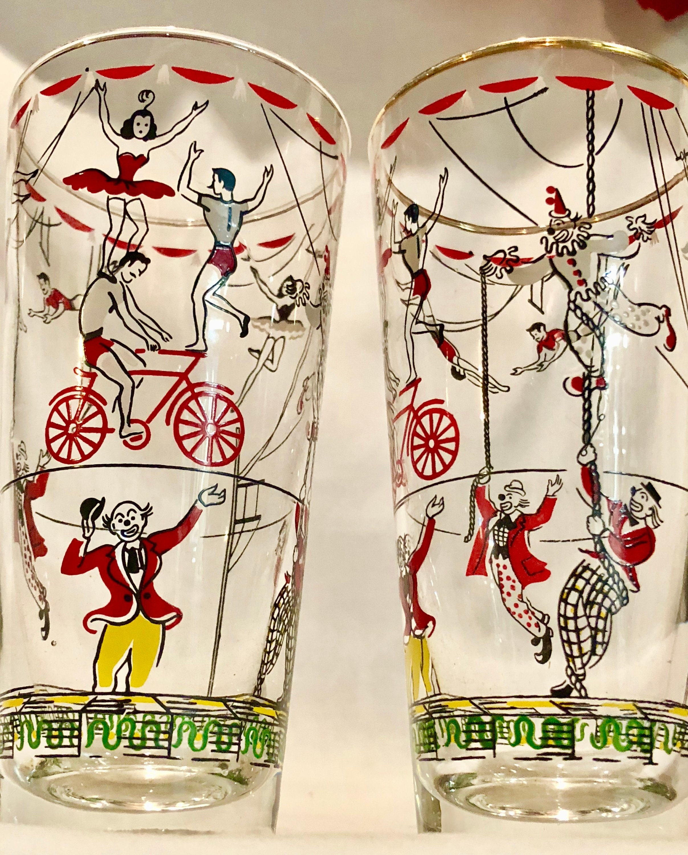 vintage circus drinking glasses