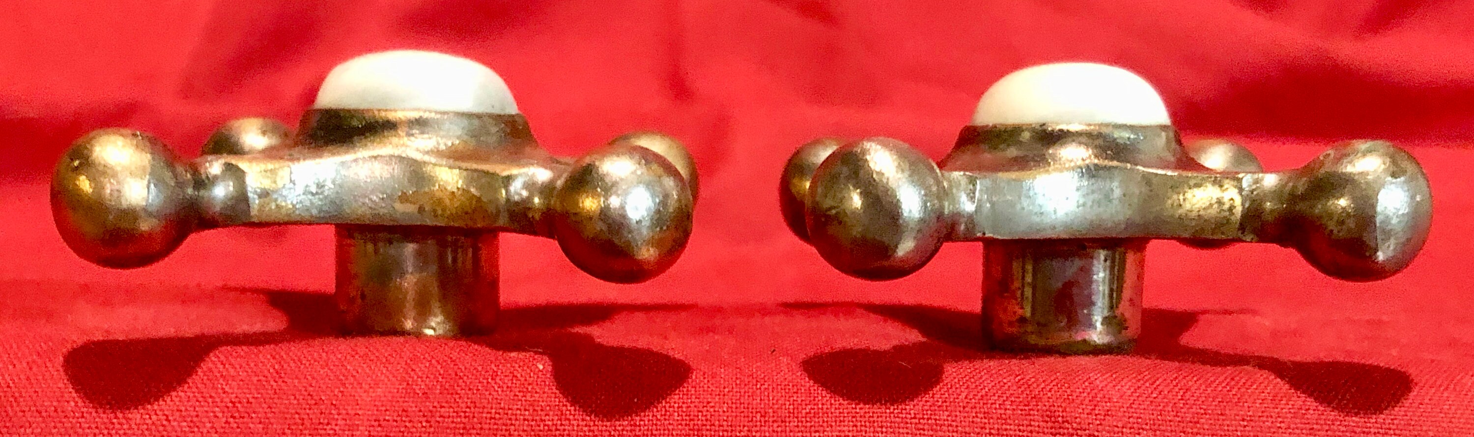 Vintage Brass Hot/Cold Faucet Handles with White Porcelain Buttons