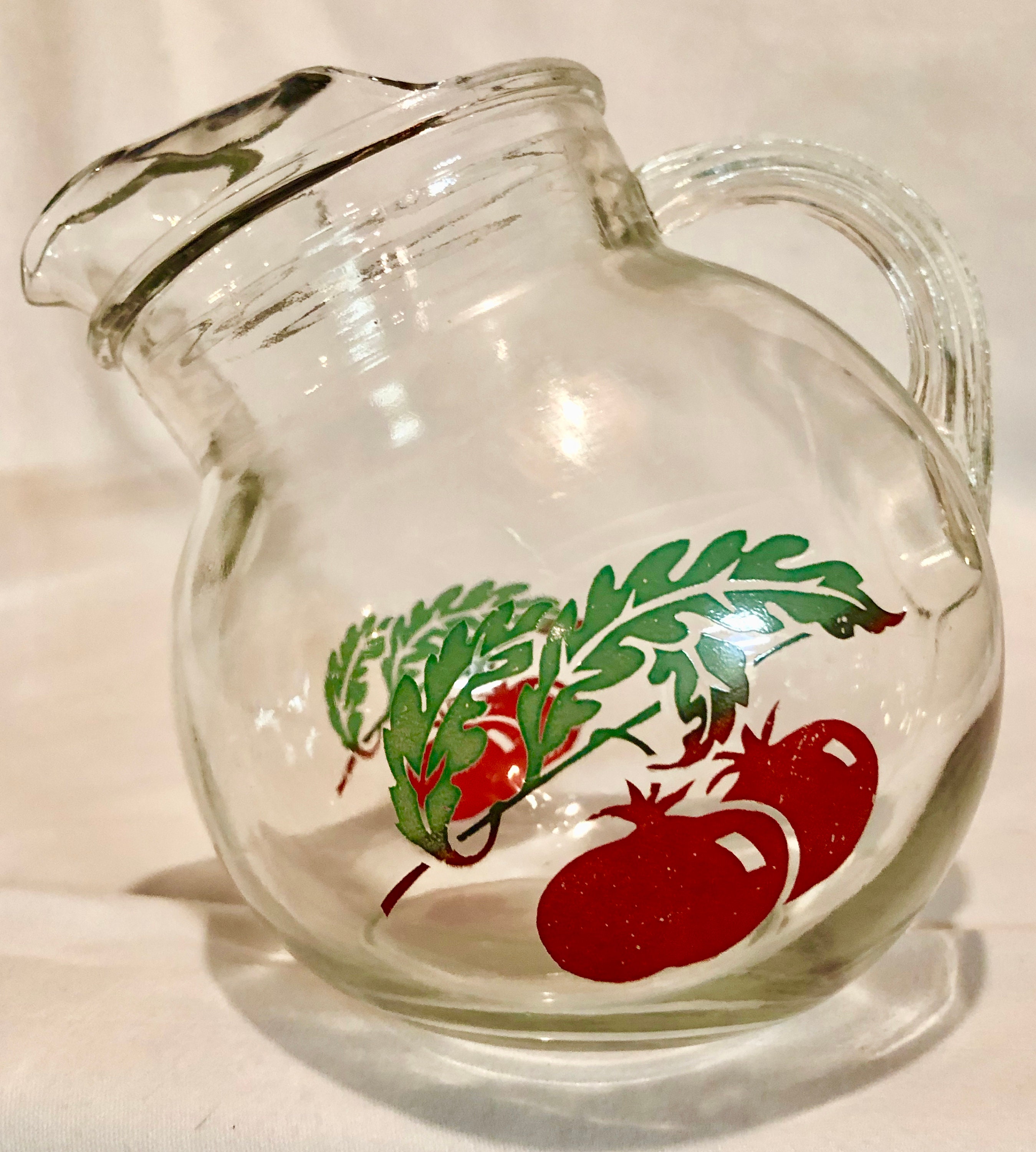 Vintage Midcentury Glass Orange /Tomato Juice Pitcher with Ice Lip