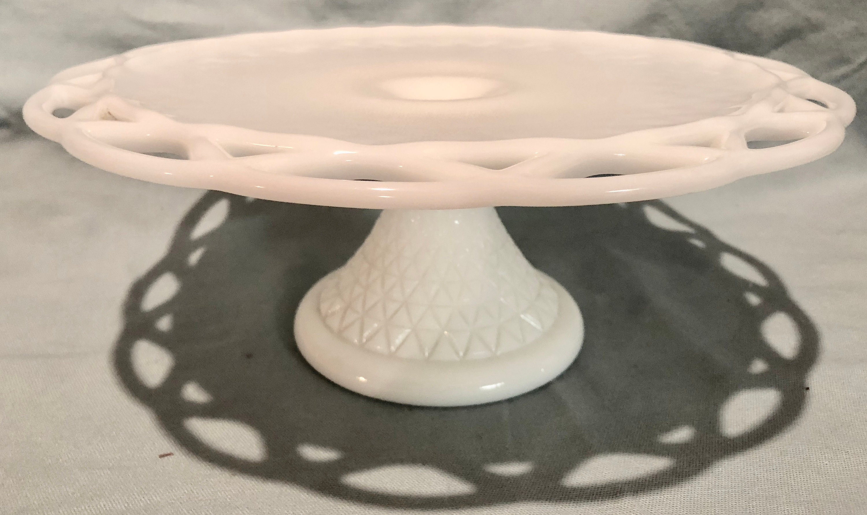 Vintage White Milk Glass Pedestal Cake Serving Plate