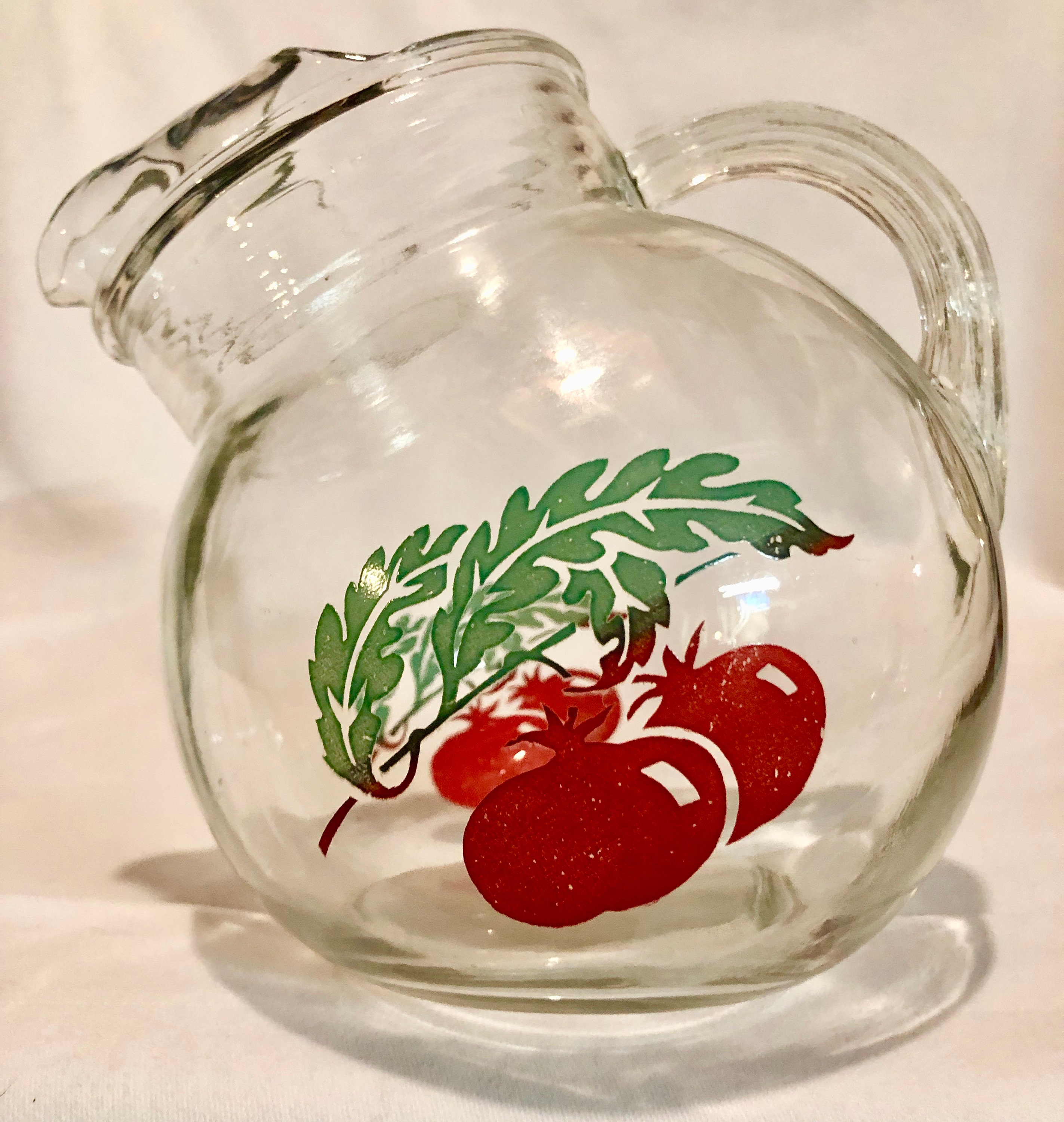 Vintage Midcentury Glass Orange /Tomato Juice Pitcher with Ice Lip