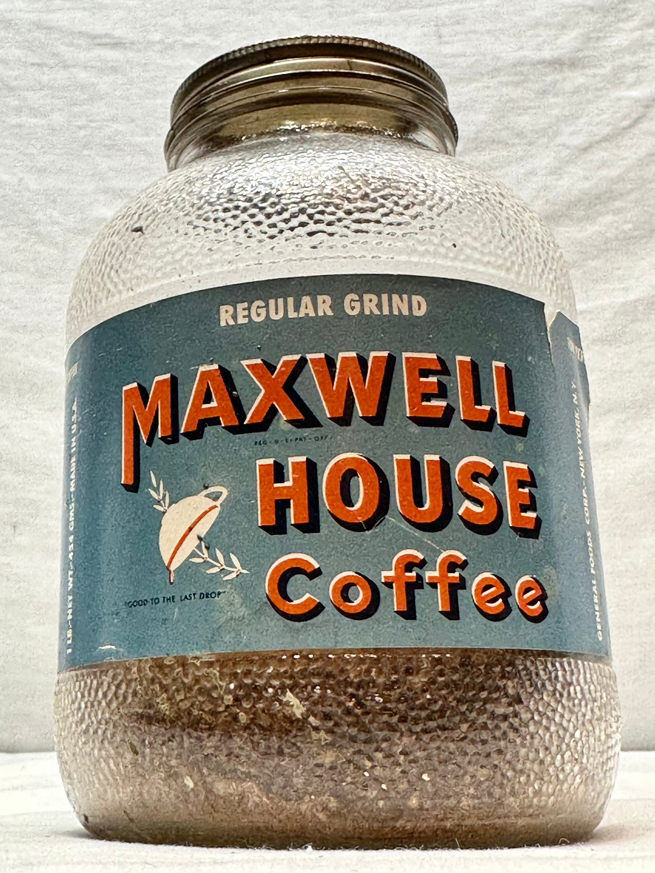 Vintage Glass Maxwell House Coffee 1lb Jar with Screw Top and Original Paper Label, General