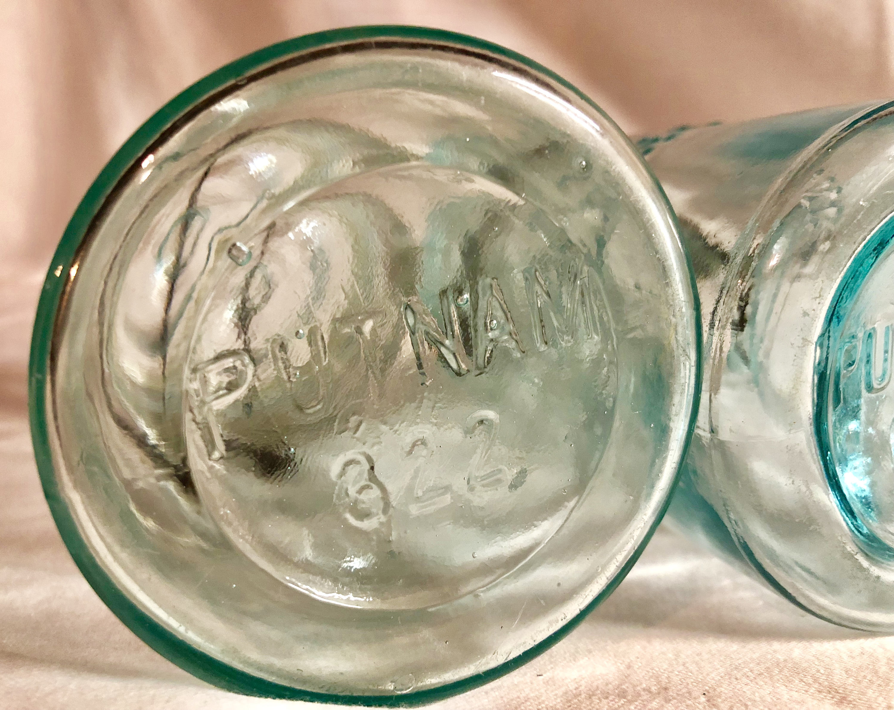 Three Medium Antique Green Tinted 'Lightening Fruit/Canning Jars