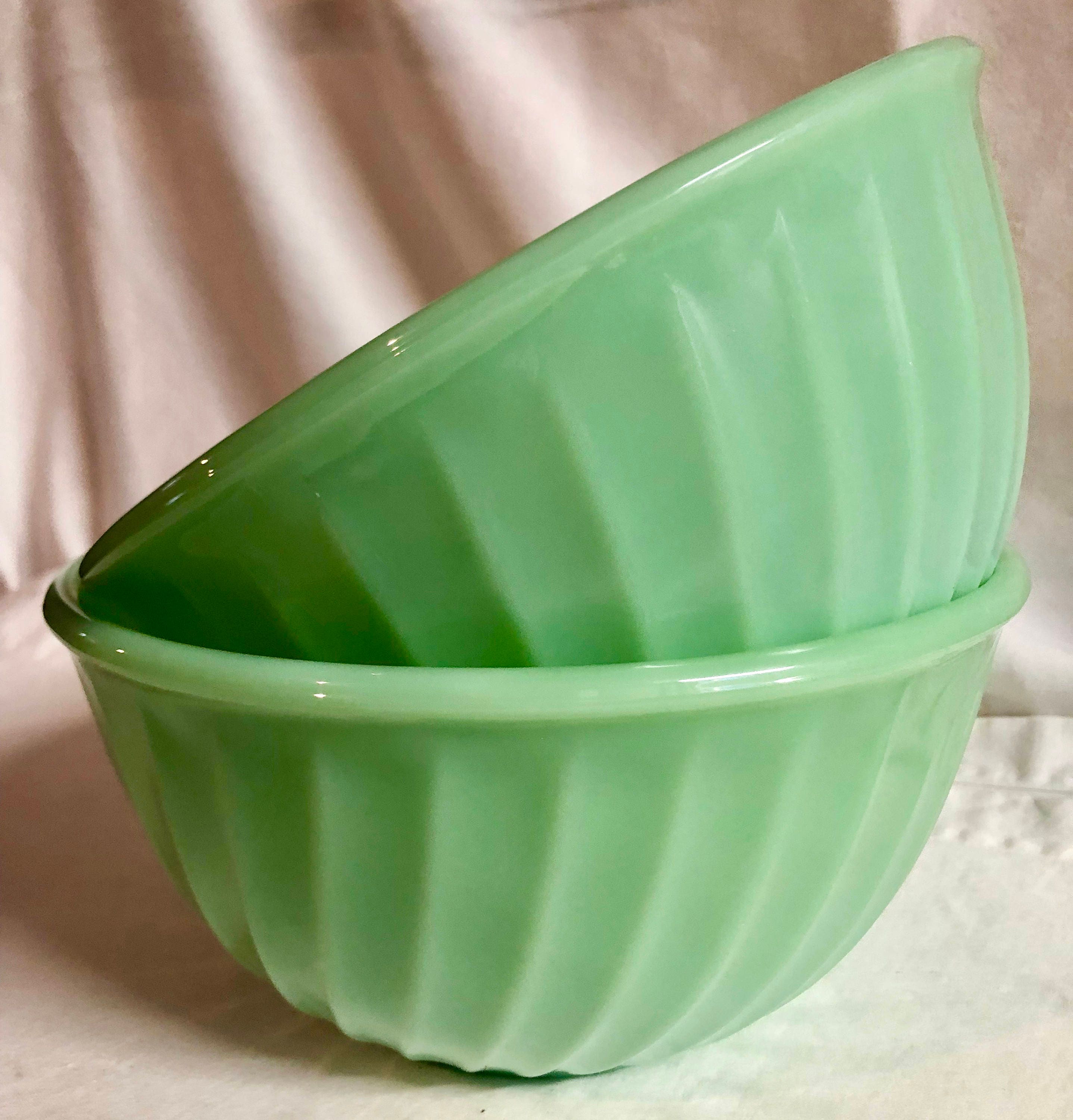 Vintage Midcentury Mint Green Swirled Fire King Mixing Bowls vintage-midcentury-mint-green-swirled-fire-king-mixing-bowls