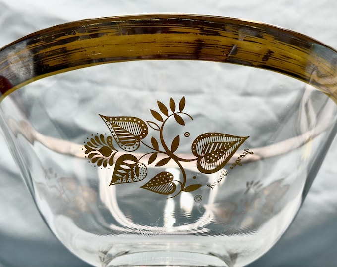Vintage MCM Georges Briard Glass Serving Bowl Gold Design with Silver Overlay