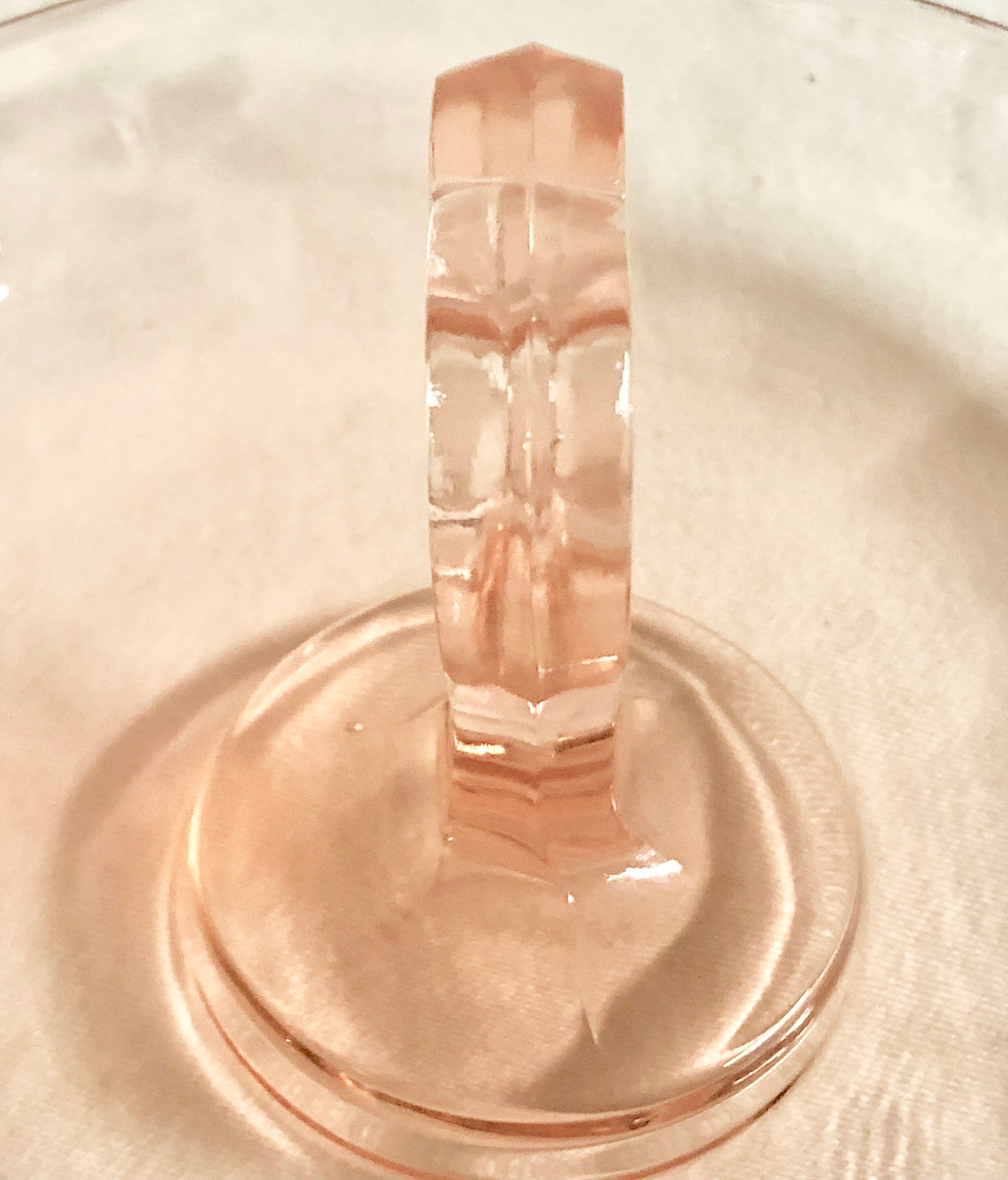 Antique Blush Pink Depression Glass Ashtray with Heart Shaped Handle