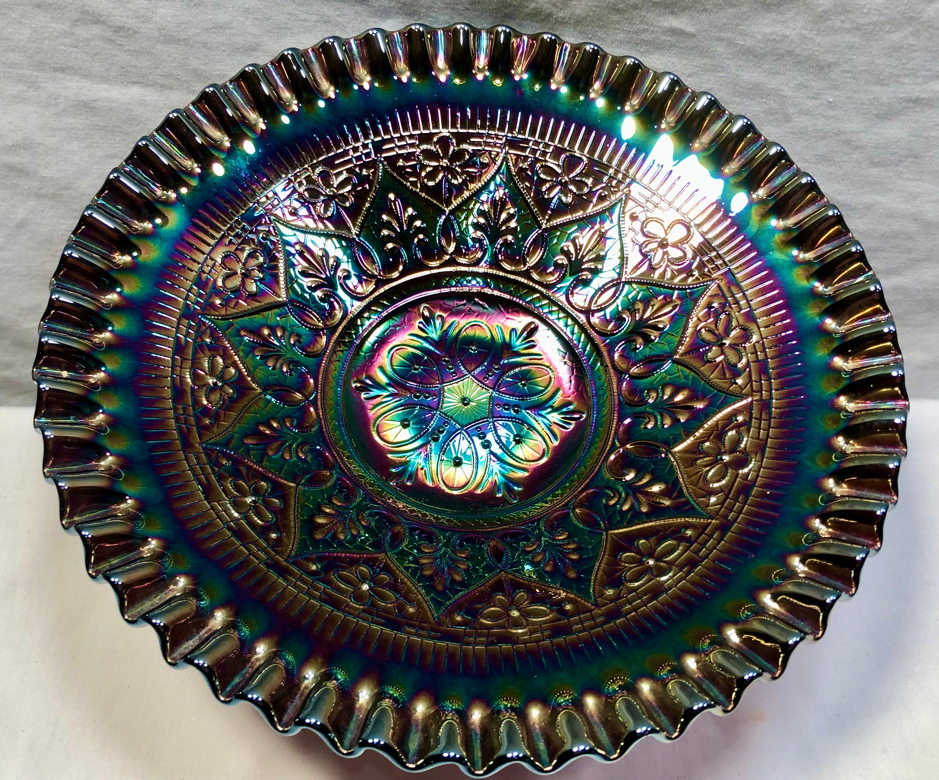 Vintage Fenton Hearts and Flower Pattern Iridescent Amethyst Carnival