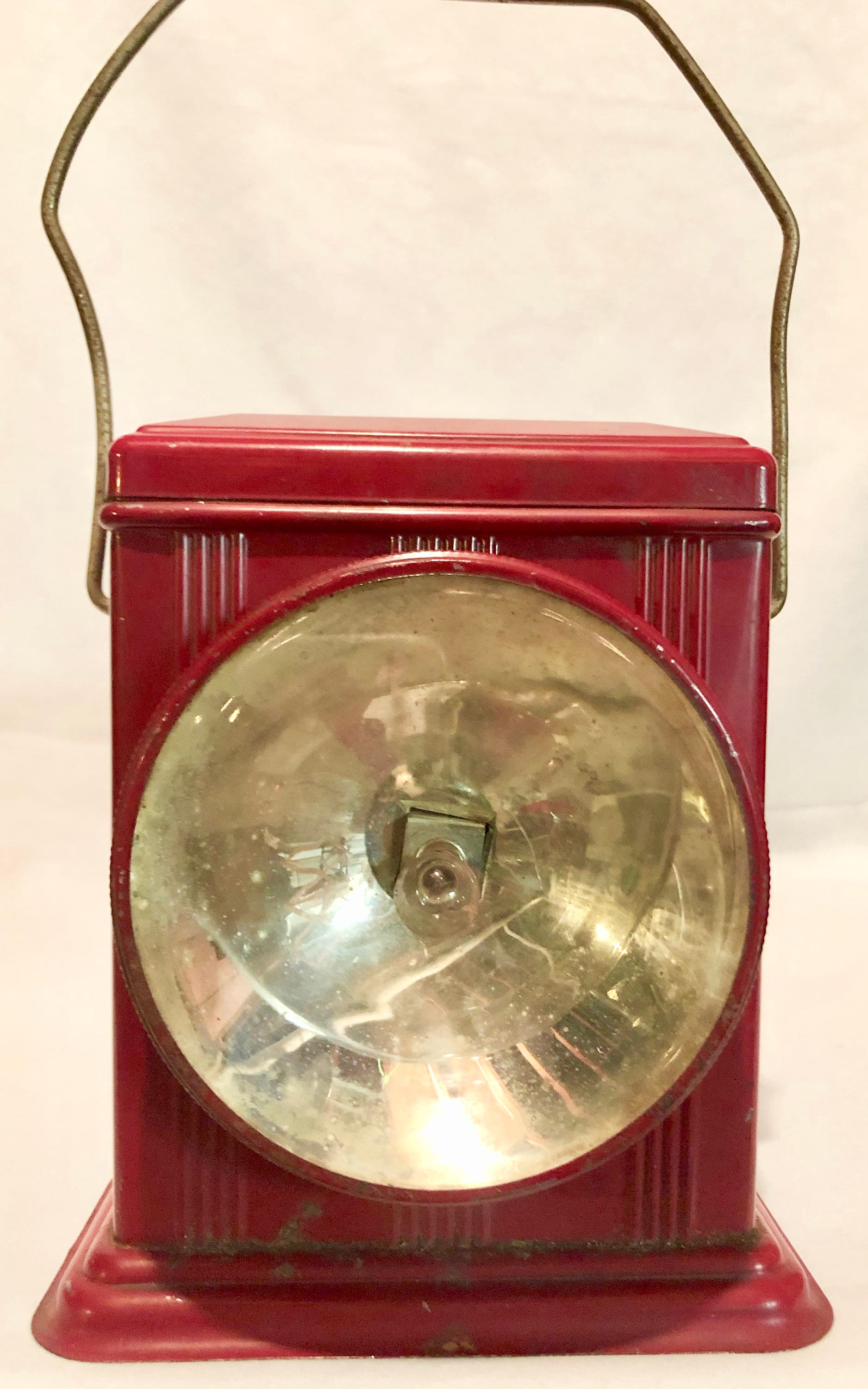 Vintage Large Red Battery Operated Metal/Steel Lantern/Flashlight with