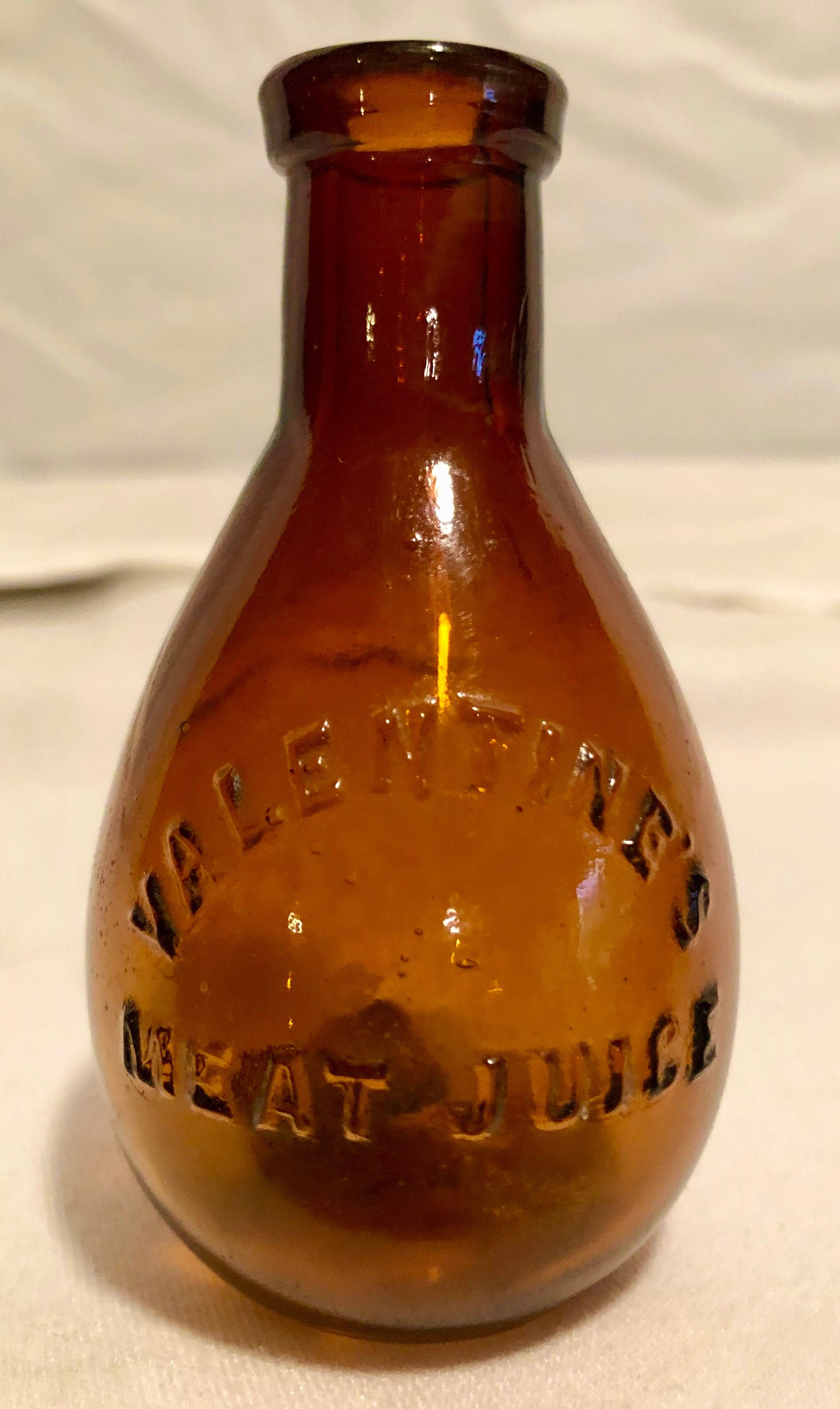 Antique Valentine's Meat Juice Amber Glass Bottle