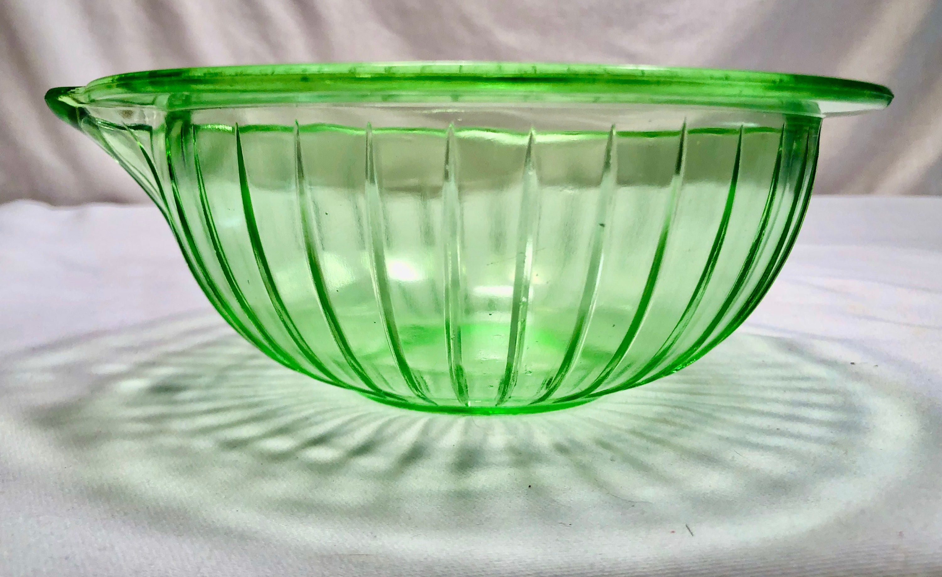 Vintage Midcentury Green Glass Mixing Bowl with Spout