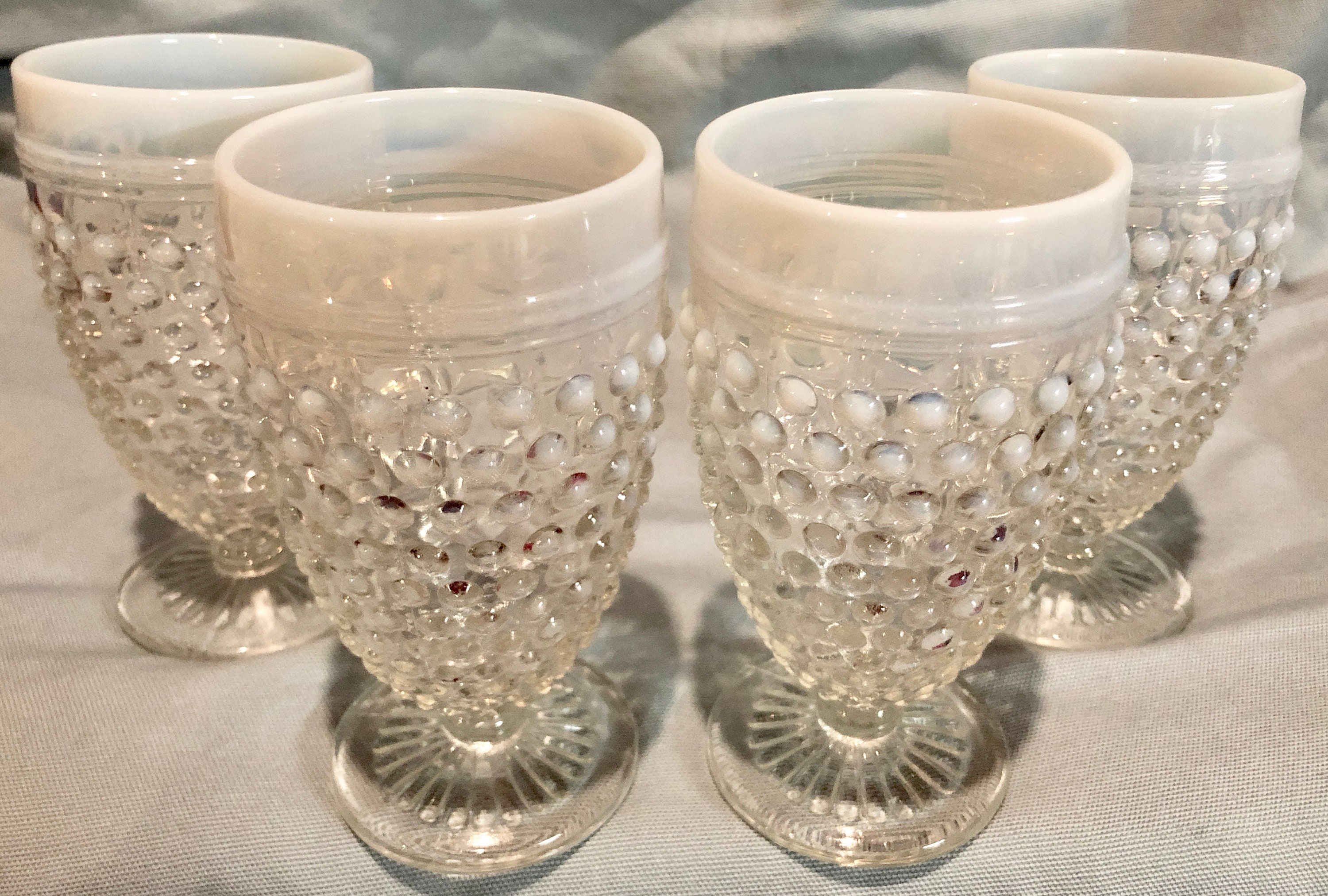 vintage-clear-white-hobnail-8-ounce-pedestal-drinking-water-glasses