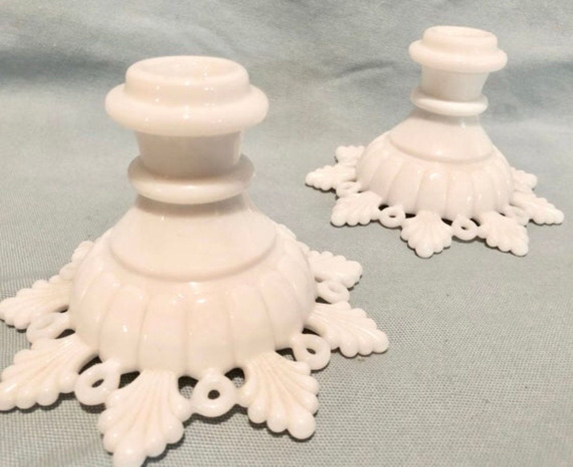 Vintage White Milkglass Candlestick Holders set of Two